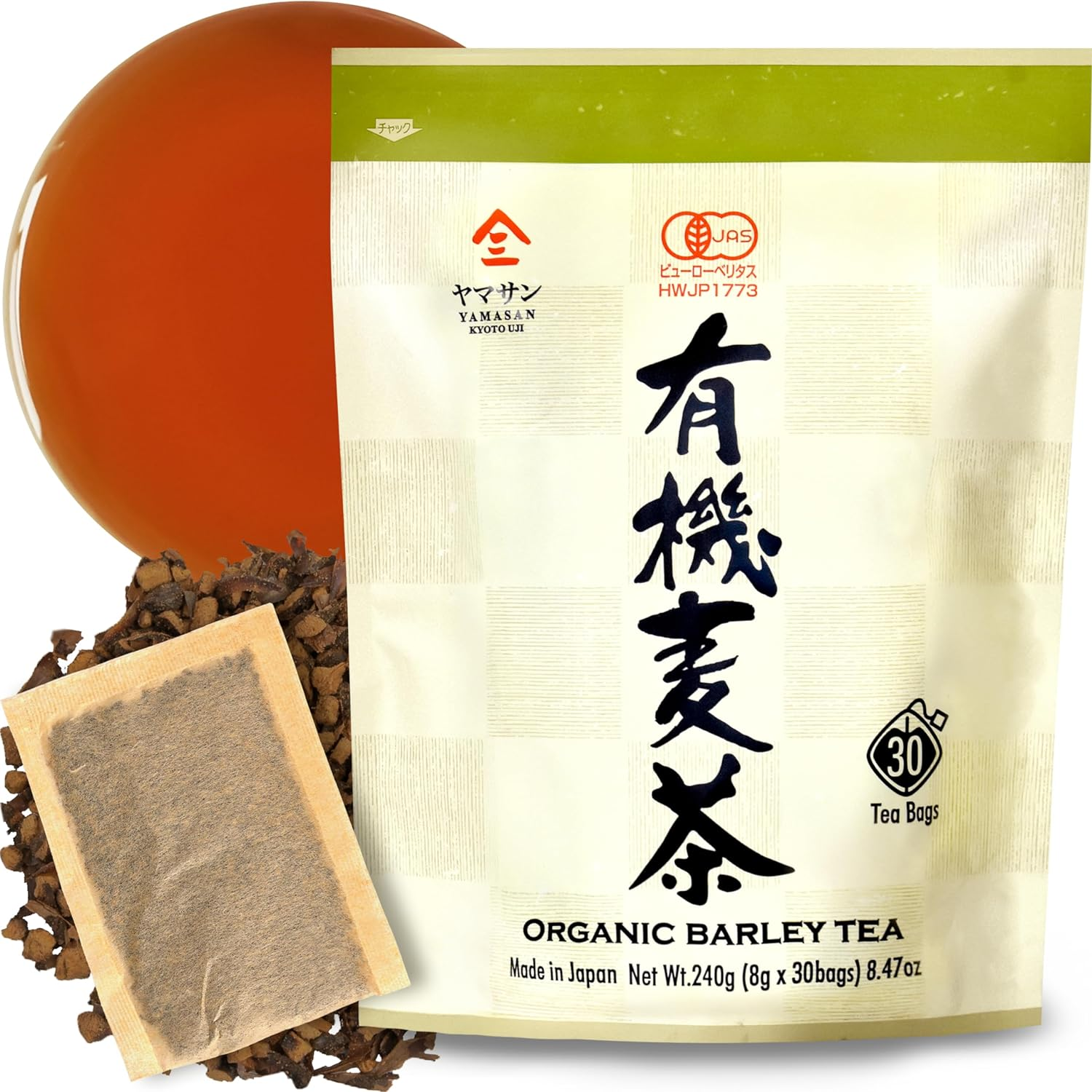 Organic Barley Tea (Mugicha Tea) 8G&times;30Bags 100% Made in Japan,No Chemical Fertilizer,Caffeine Free,Sugar Free,【Yamasan】 image number 2