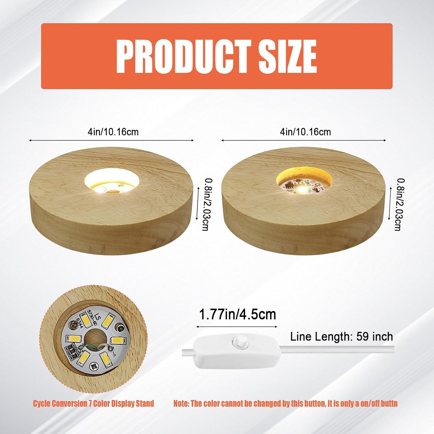 Aepiraza round Led Light Wood Base, 3.94 Inch Wooden Light Stand Base round Wooden Led Lights Display Base Wood Led Lights Display Bases for 3D Crystal Glass Resin Art (Multicolor+Yellow) image number 6