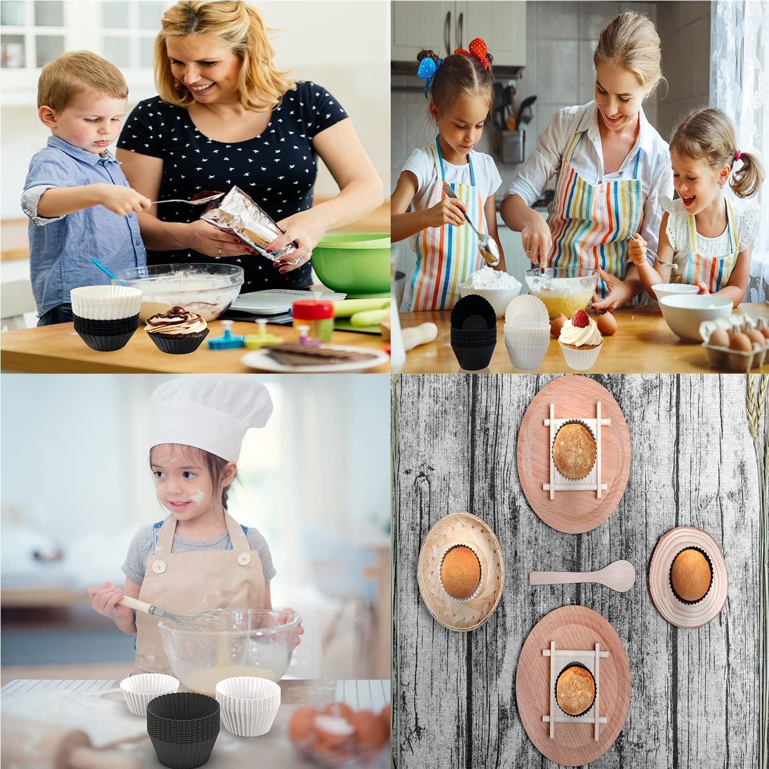 Reusable Silicone Baking Cups, Silicone Baking Molds, Matte Black and Matte White 24 Pack. image number 2