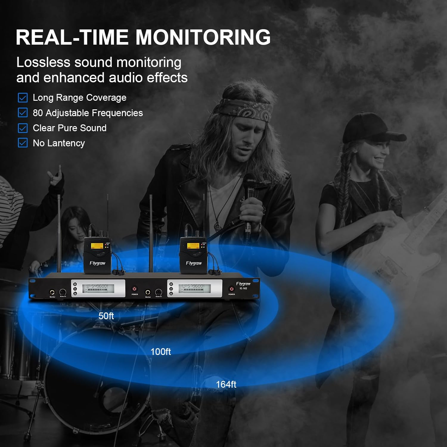 UHF Dual Wireless In-Ear Monitor System with Earphone, Metal Wireless IEM System, Sturdy Bodypack Receiver, 80 Adjustable Frequencies,164Ft Range, Ideal for Stage & Studio (2 Bodypack) image number 6