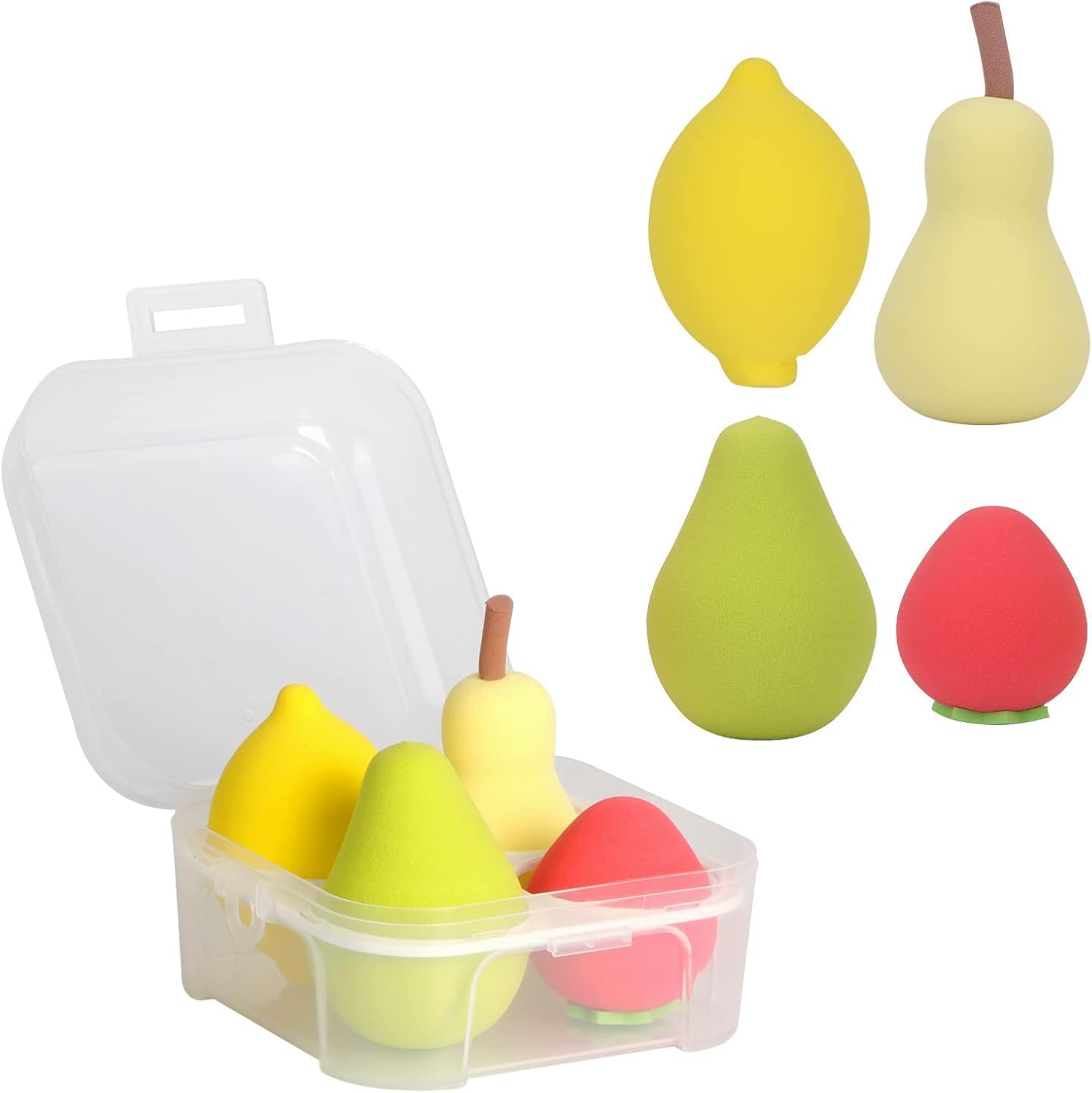 4 Pcs Makeup Sponges,Latex Free Makeup Blender Sponge Dry & Wet Dual Use Works Well for Makeup Foundation, Blending, Touch Ups (Yellow + Rose Red + Light Yellow + Green, One Size)