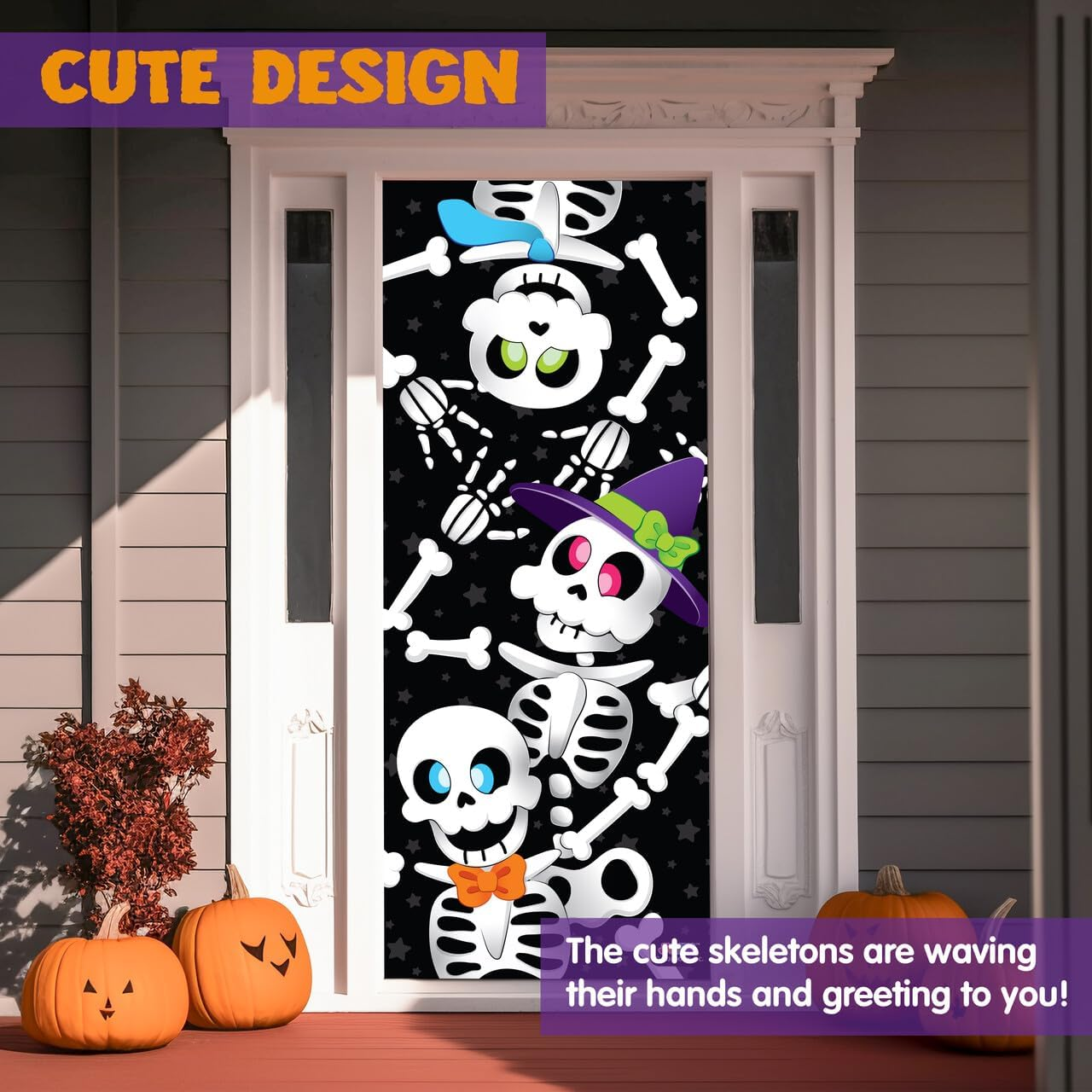 JOYIN 3 Pcs 3D Design Cute Skeleton Family Door Cover 30&rsquo;&rsquo; X 72&rsquo;&rsquo; for Halloween Door, Window and Wall Cover Decoration image number 4