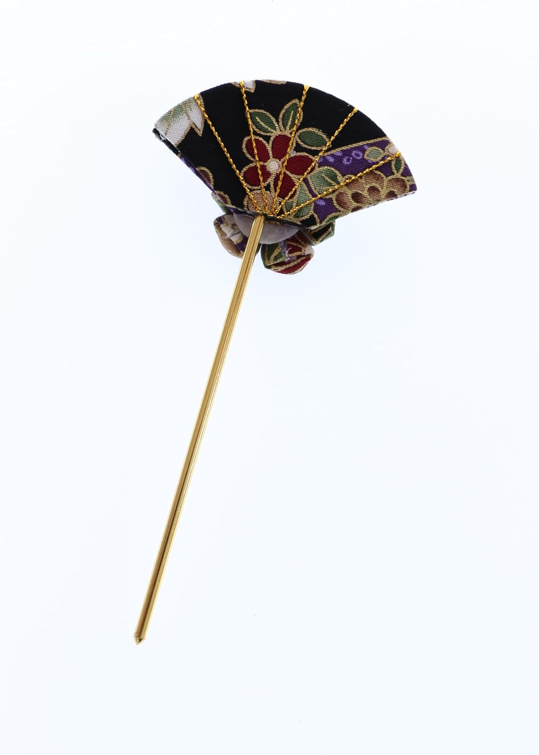 C-121-1 Black Colourful Hair Pin Fan Shape Pin Hair Pin Fabric Flower Sakura Japan Geisha Kimono Accessory image number 5