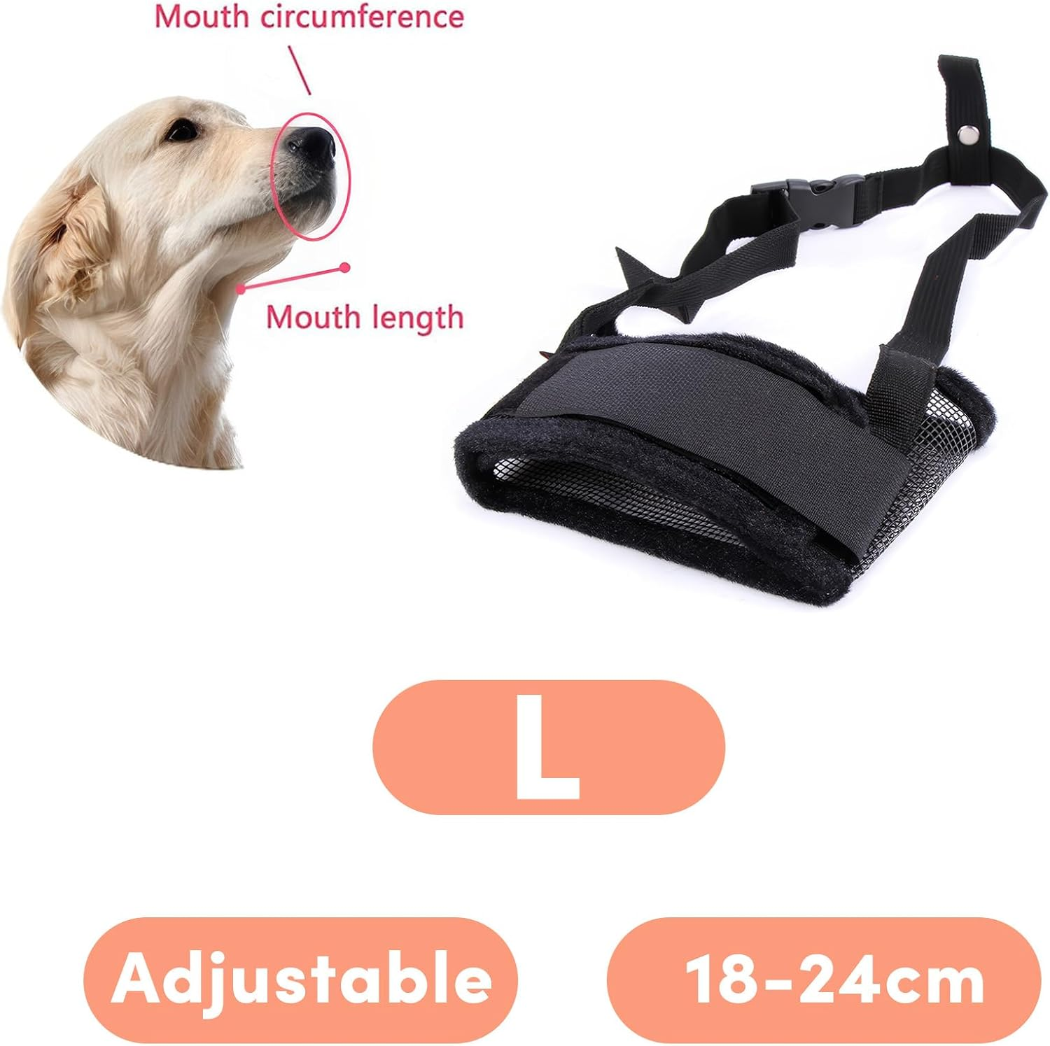 RTRTGS Nylon Muzzle for Dogs, Adjustable Loop, Breathable, Safe, Quick Fit for Small, Medium Dogs, Prevents Biting, Chewing and Barking (L, Black) image number 4