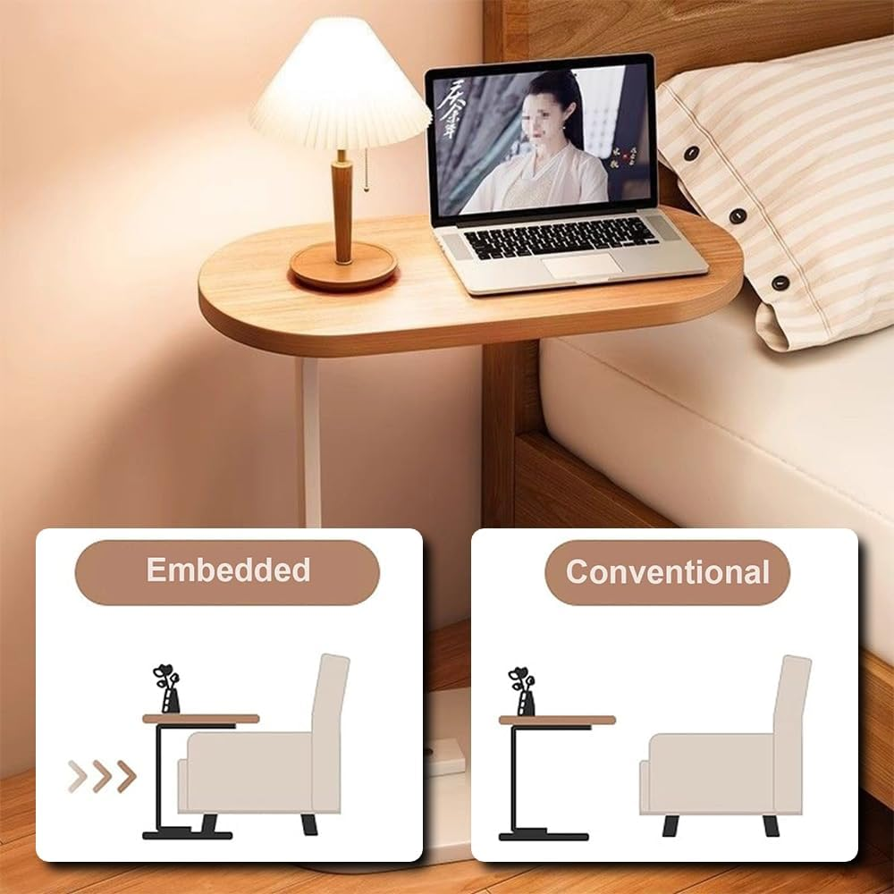 TOMVAES End Table Sofa Side Table Standing Desk Coffee Table with Rigid Steel Pipe C Shaped round Desktop Night Stand for Livingroom, Bedroom (Wood) (Wood) image number 3