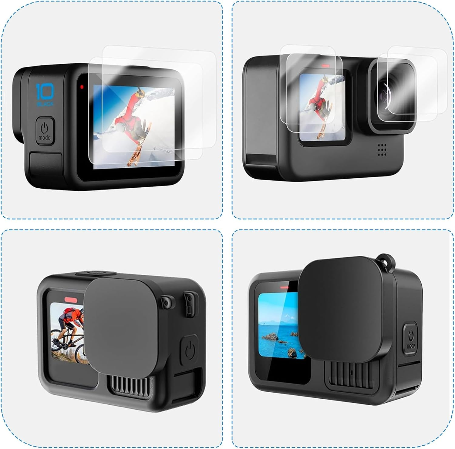 Gopro Hero13 Silicone Protective Case, Camera Case & Screen and Lens Hardened Film & Lens Cap & Lens and Screen Cleaning Set & Hand Rope, Gopro Hero13 Black Accessory Package image number 4