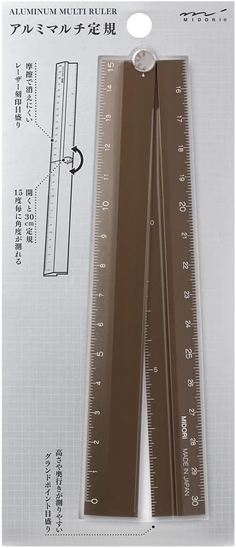DESIGNPHIL 42286006 Midori Ruler Aluminum Multi Ruler, 11.8 Inches (30 Cm), Black A