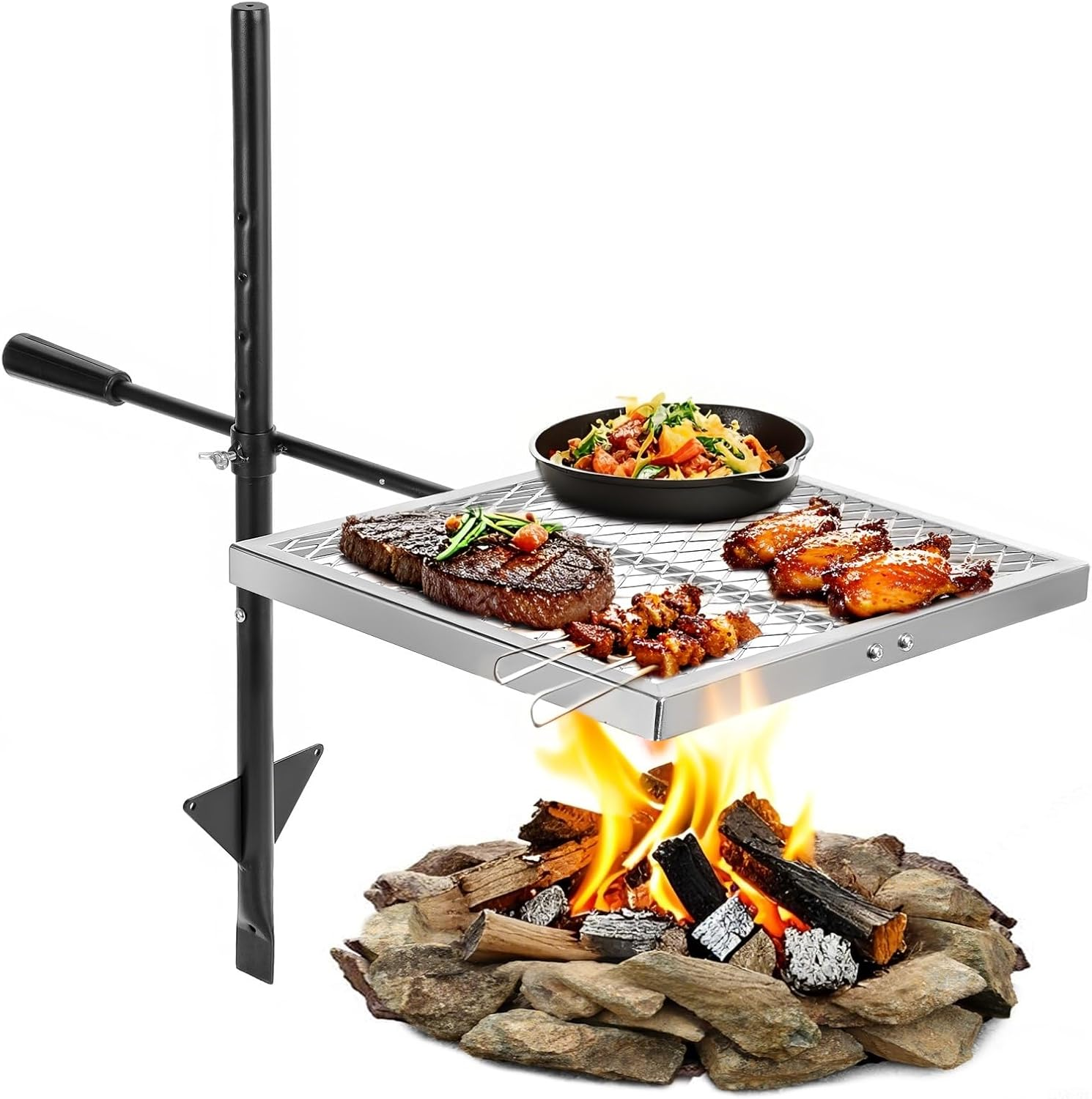Biggerfire Swivel Campfire Grill 360&deg; Adjustable Open Fire Grill Grate, Fire Pit Grill Grate over Fire Pits, Outdoor Cooking Equipment for Camping,Picnics Campfires image number 1