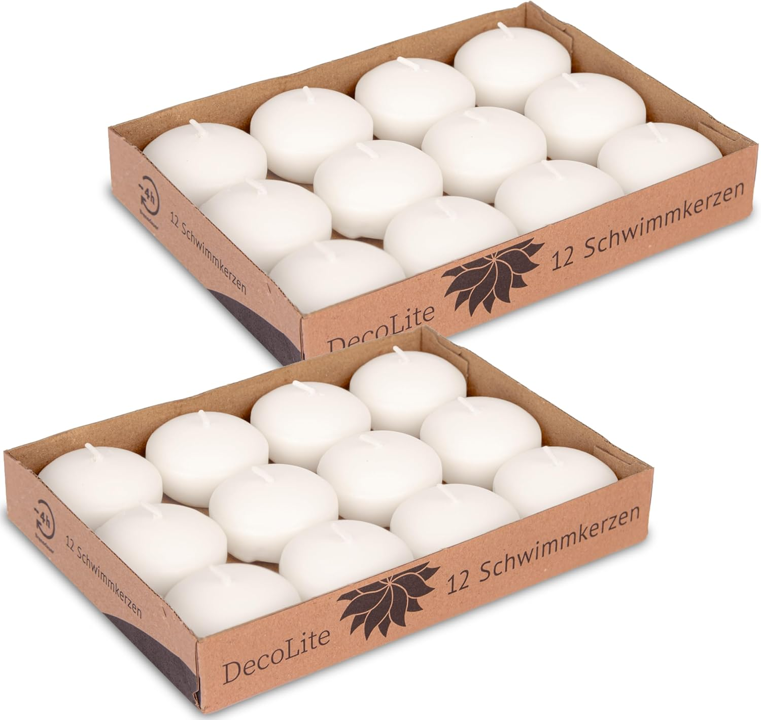 24 X Decolite Floating Candles, 30 X 45 Mm, White & Ivory, Floatable, RAL Certified, Soot-Free & Drip-Free, Decoration for Wedding, Summer Party, Wellness, Table Decoration, Practical (Cream)