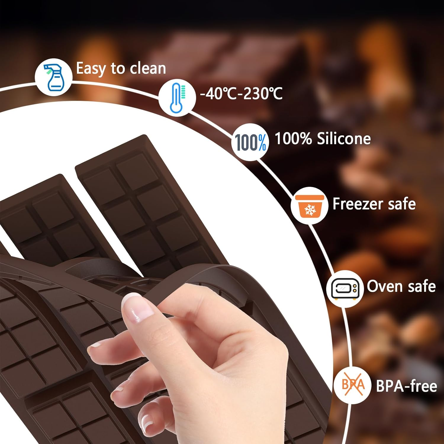 Bighan 2 Pack Chocolate Molds, Chocolate Bar Molds Milk Chocolate Bar Silicone Chocolate Mold Food Grade Silicone Chocolate Bar Mold Kitchen Baking 6 * 10 Mould and Scraper image number 2