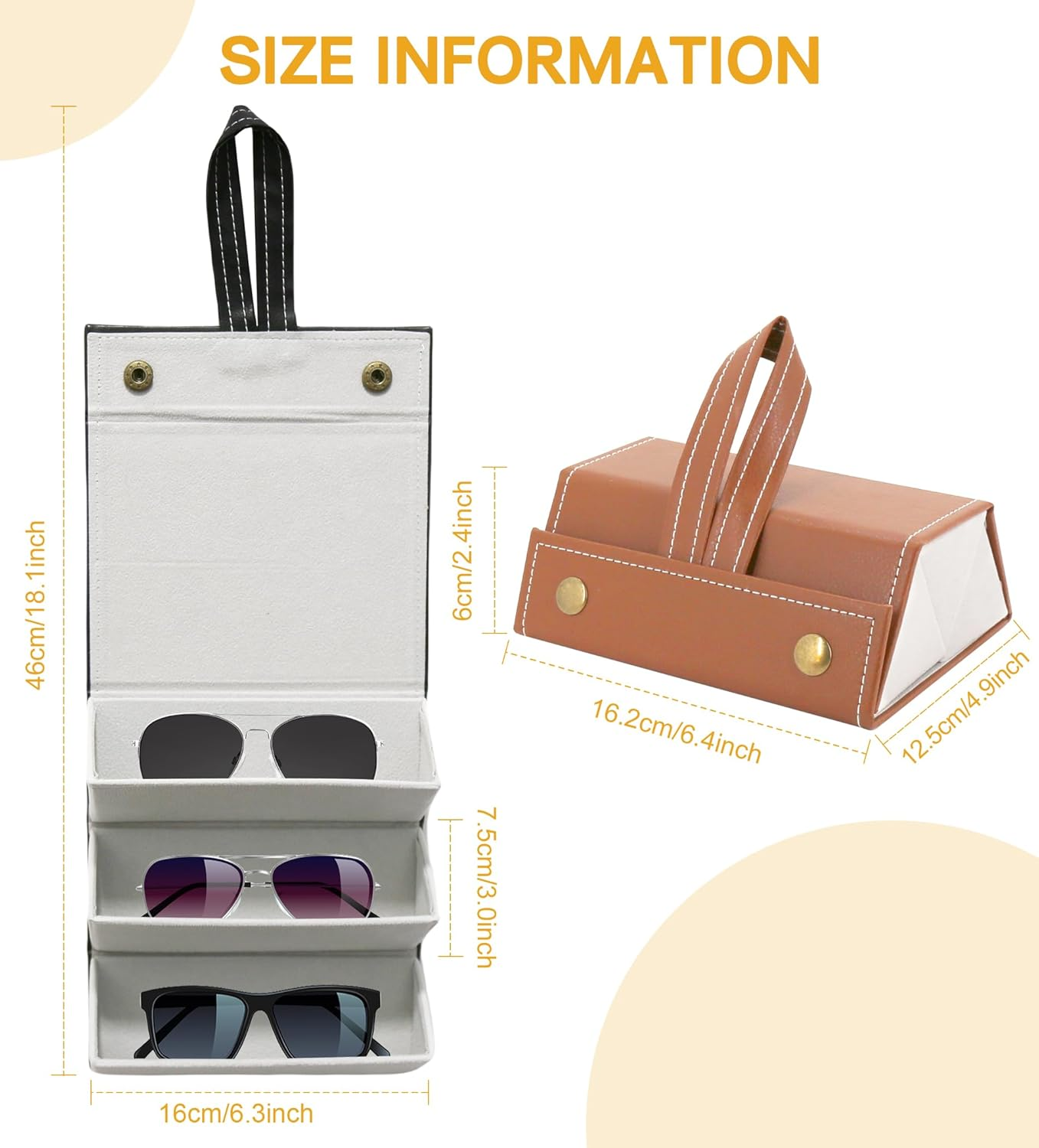 YOKONICO 2Pack Sunglasses Organizer Travel Case Foldable 3 Slots Glasses Organiser Portable Eyeglasses Storage Wall-Mounted Sunglasses Rack Hanging Storage Box Classic Durable for Women and Men - Brown image number 6