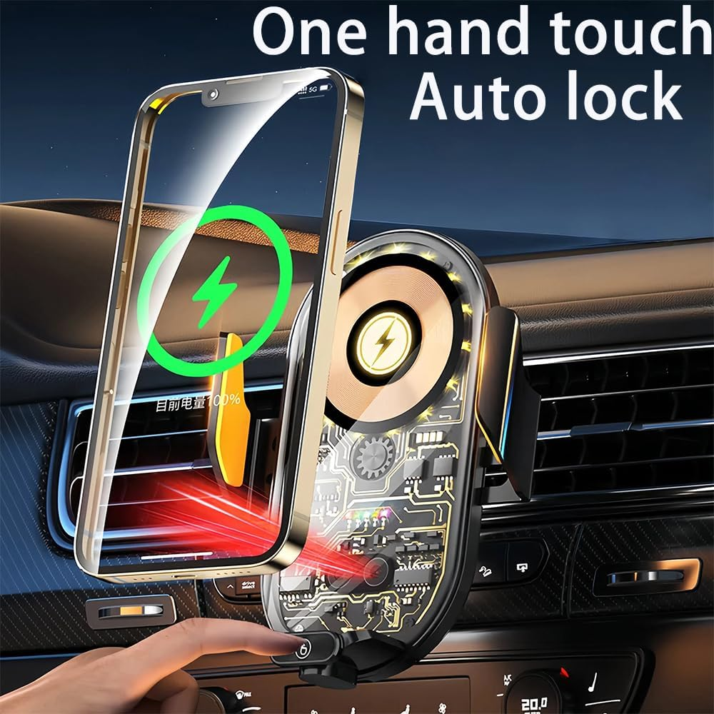 Cadozeal RGB Car Phone Holder| 66W Fast Charge| 5-In-1| One Hand Touch Auto Lock, 360&deg; Rotation Super Stable, Patented Premium Alloy Car Phone Mount for All Smartphone