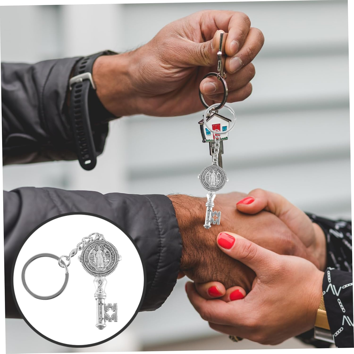 Key Chain Religious Keychain Charm Feng Shui Keychain St Benedict Medals Cross Crucifix Key Ring Key Shaped Handbag Charms Crucifix Back Keyring Metal image number 3