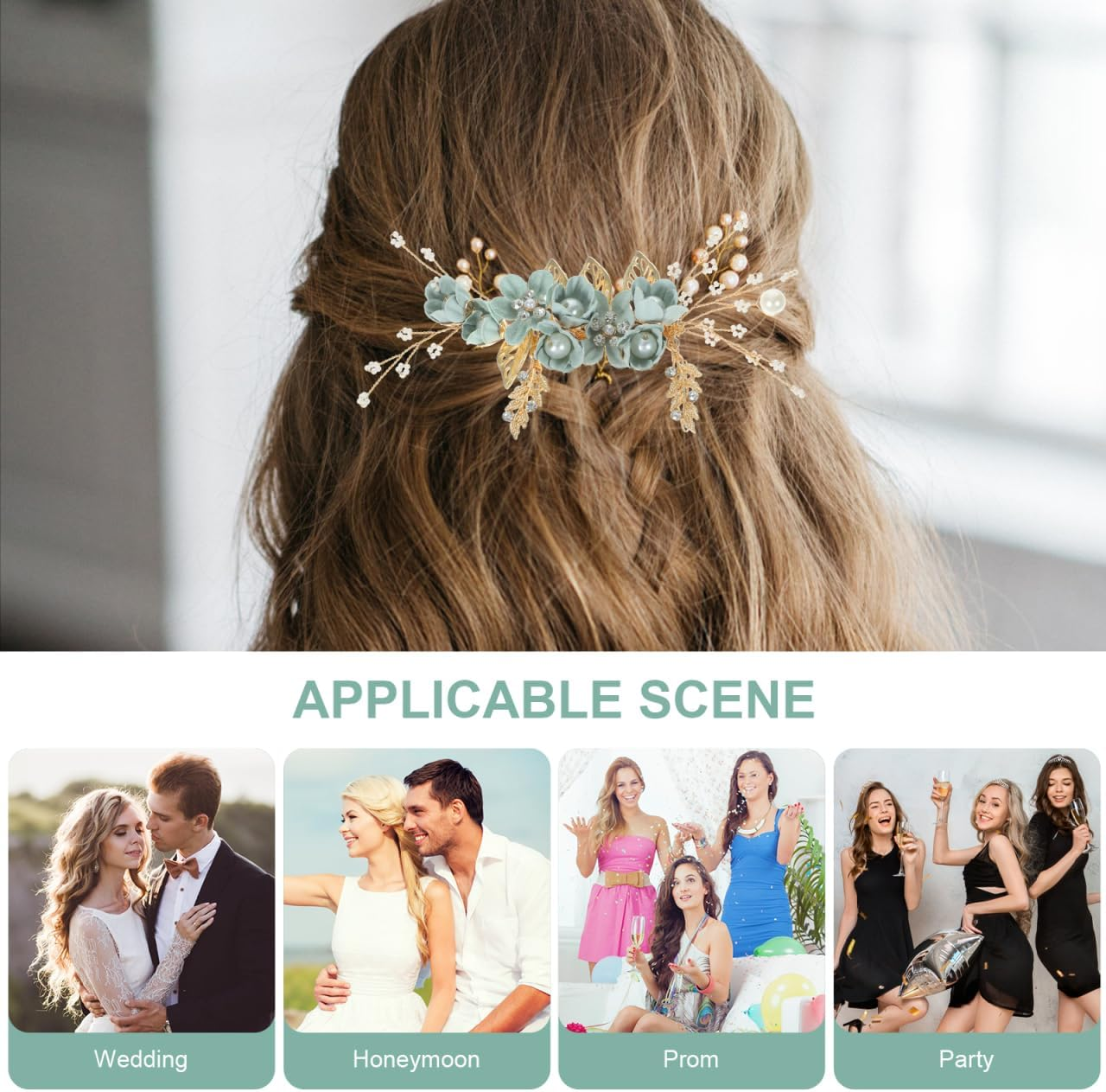 Hemobllo Side Hair Clips with Flowers for the Bride: Alloy Headpiece with Rhinestones and Flowers for Wedding Brides Hair Comb Wedding Prom Birthday Party image number 1