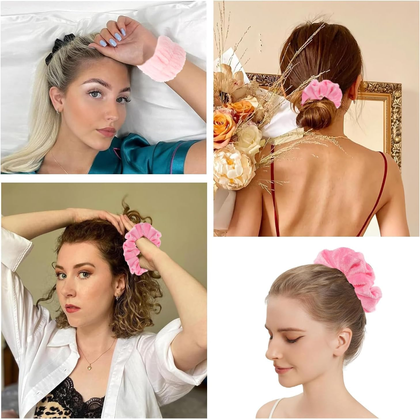 SHUNYUNG Skincare Headband Set, 6 Pieces Pink Spa Headband with Wristbands and Hair Clips image number 4