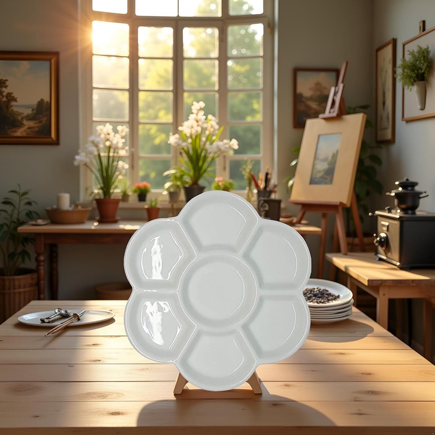 White Porcelain Watercolor Palette - Washable Ceramic Paint Tray with Non-Stick Surface | Professional Artist-Grade Mixing Palette for Studio and Outdoor Painting image number 2