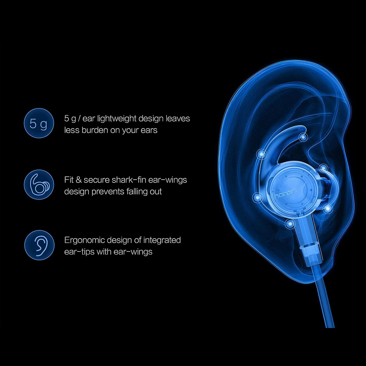 Honor Bluetooth Headphones, Wireless Sports Headphones with 11 Hours Playback Time and IP52 Water Protection Class, Magnetic In-Ear Headphones for Ios Android, Blue image number 3