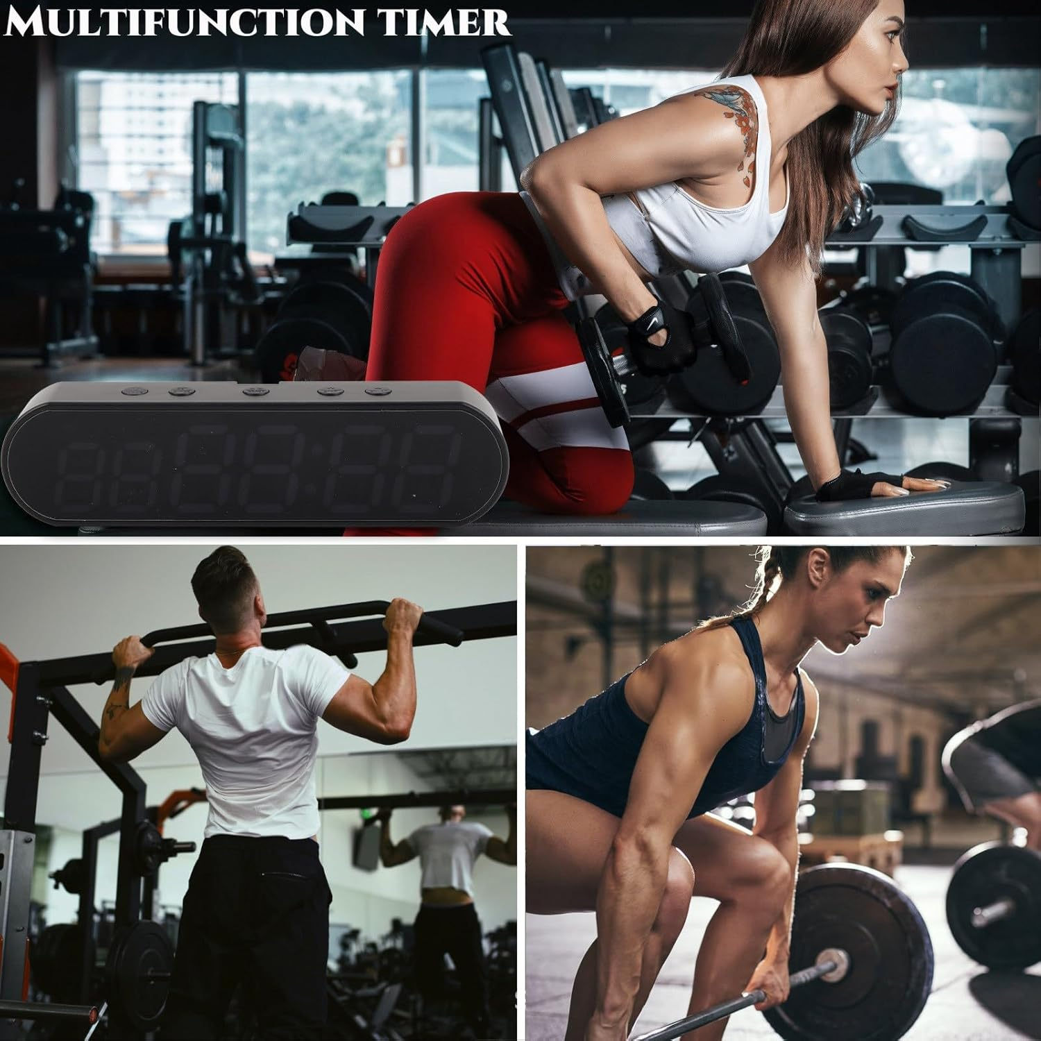 Gym Timer Clock, LED Interval Timer for Interval Workout with Count Down, Count Up, Stopwatch, Alarm Clock, Beep Buzzer Control, Portable Rechargeable for Home Gym Fitness Boxing image number 5