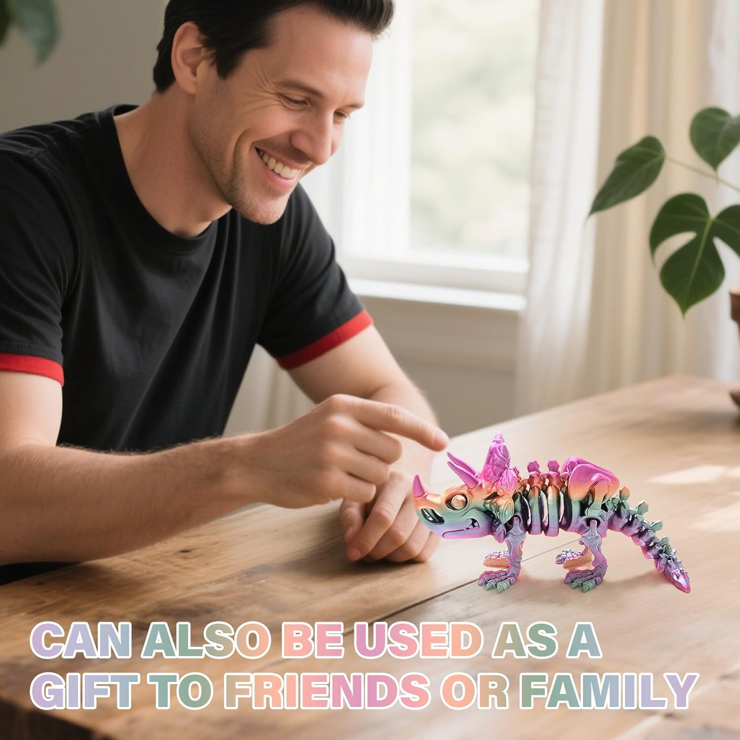 TEAONE 3D Printed Dinosaur, Triceratops Dinosaur Toy for Desktop Decorations, Fidget Toys (22.5Cm/8.85In, Rainbow Color) image number 5