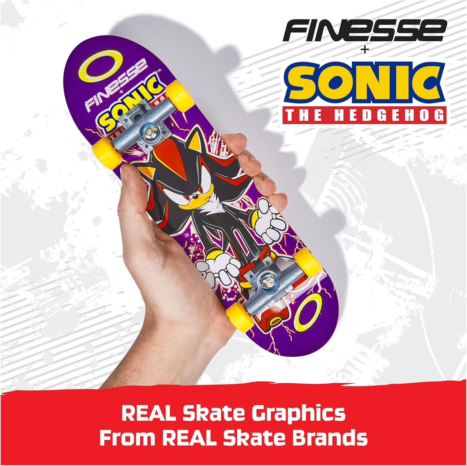 Tech Deck, Finesse X Sonic the Hedgehog Handboard; Authentic Mini Skateboards, Kids&rsquo; Toys for Boys and Girls, Ages 6 and up (Hands Use Only)