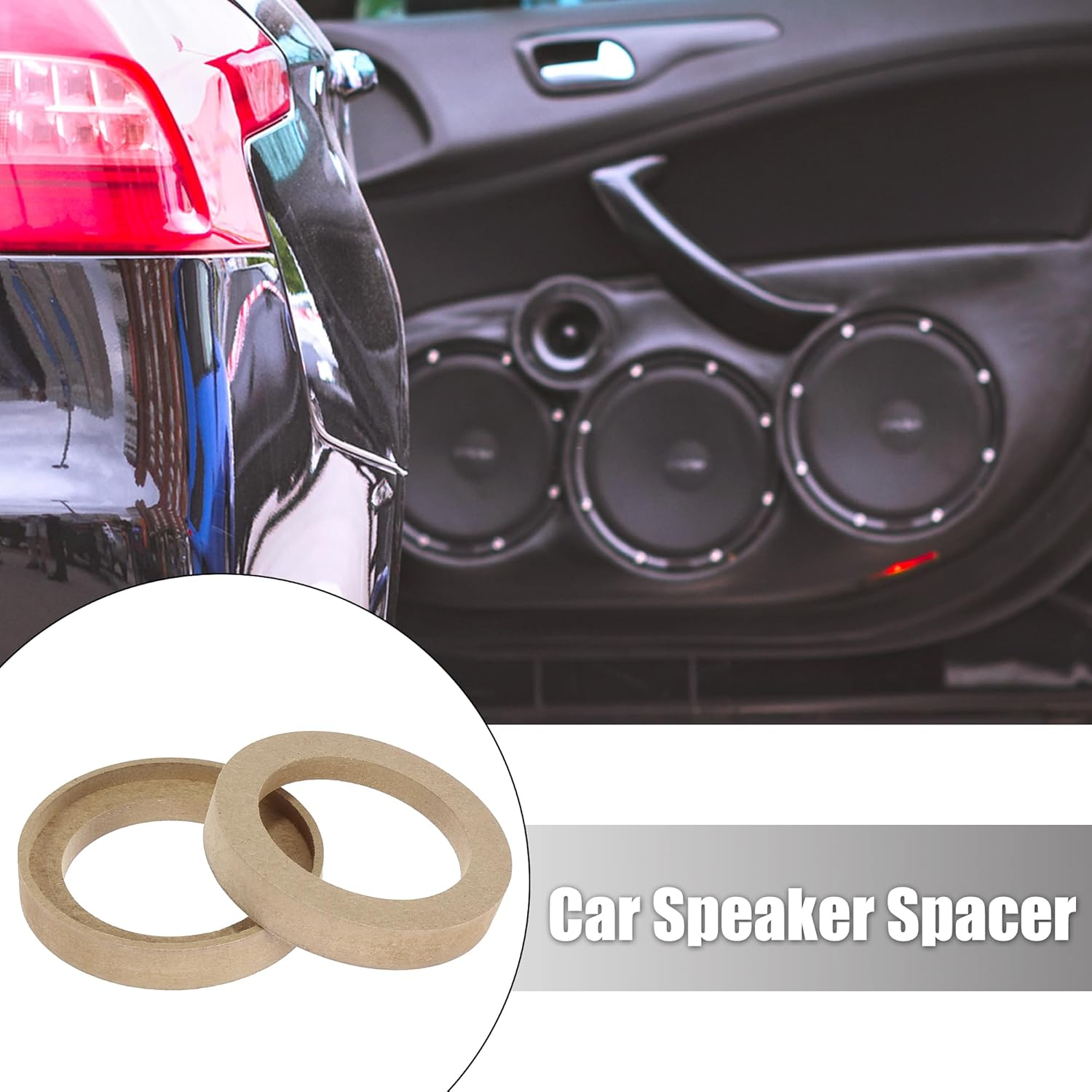 X AUTOHAUX Pair Car Beige Speaker Spacer Ring Adaptor Brackets Mounting Spacer Recess Bezel Plate Wood 77Mm ID for 3 Inch Speakers image number 3