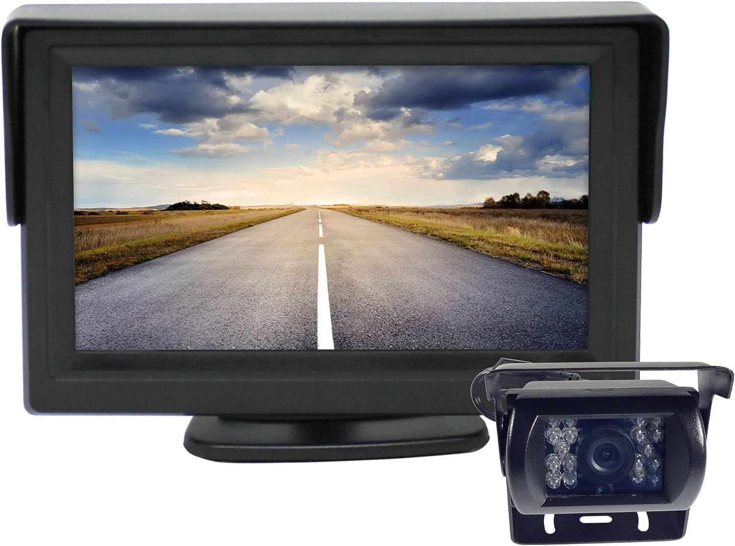 4.3" Monitor 24V/12V CCD LED Reversing Camera Car Caravan Truck Night Vision 135 Degr Wide Angle Caravan Truck Heavy Duty CCD, Clear Image 2 AV Inputs Waterproof Swivel Stand