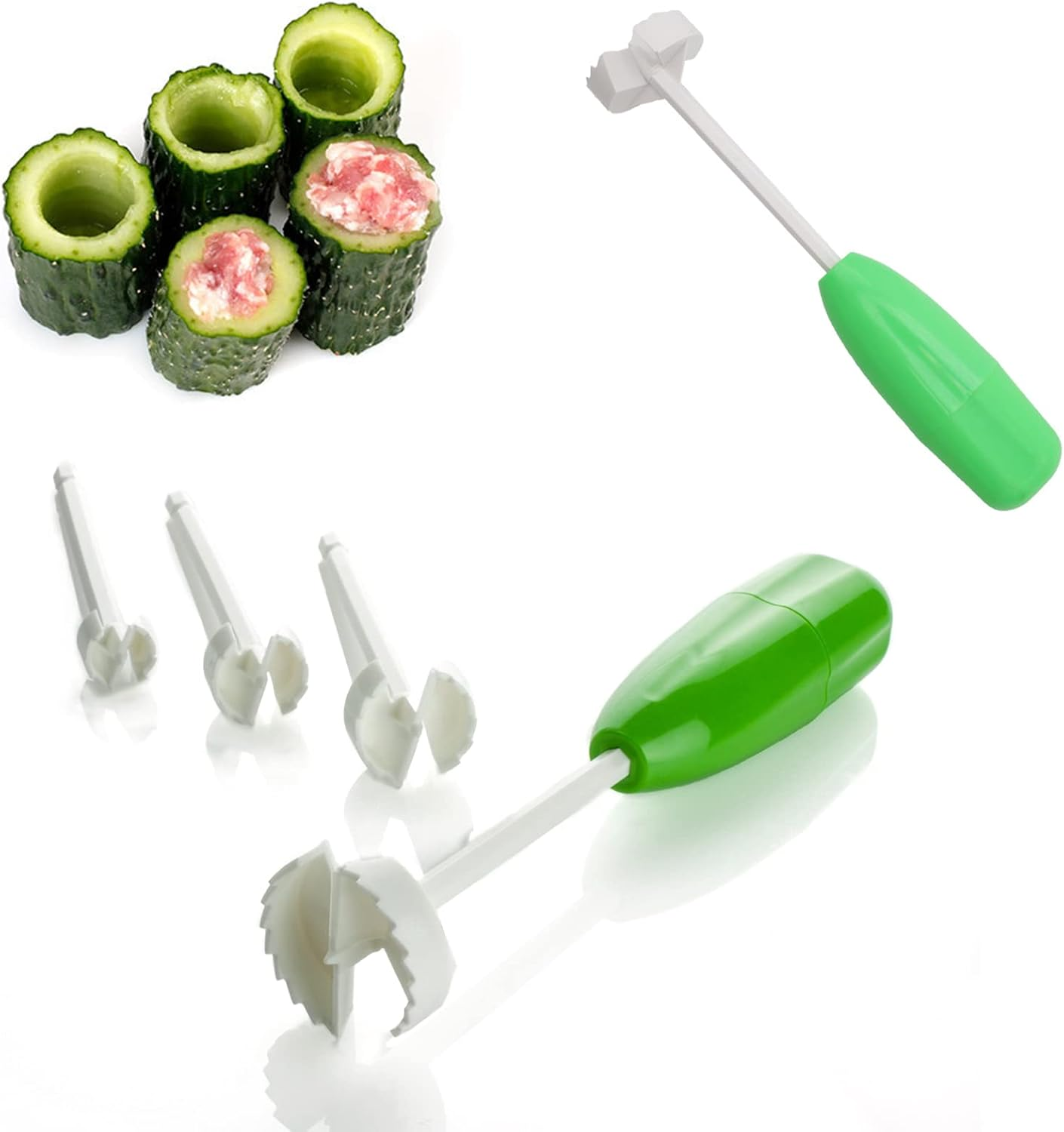 Zucchini Pumpkin Eggplant Vegetable Coring Tool 4-Piece Set with Replaceable Sizes - Kitchen Filling Seeder for Cucumber and Long Vegetables