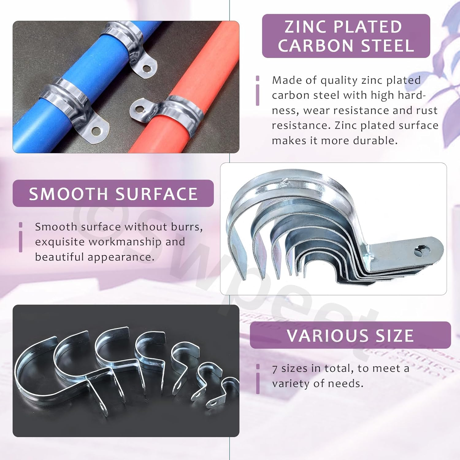 Swpeet 30Pcs 1"(25Mm) Zinc Plated One Hole EMT Pipe Strap Kit, Pipe Straps U Bracket Tube Strap Pipe Clamp 1 Hole Snap on Pipe Strap Conduit Clamps Tension Clips for Fixing EMT Conduit Pipe