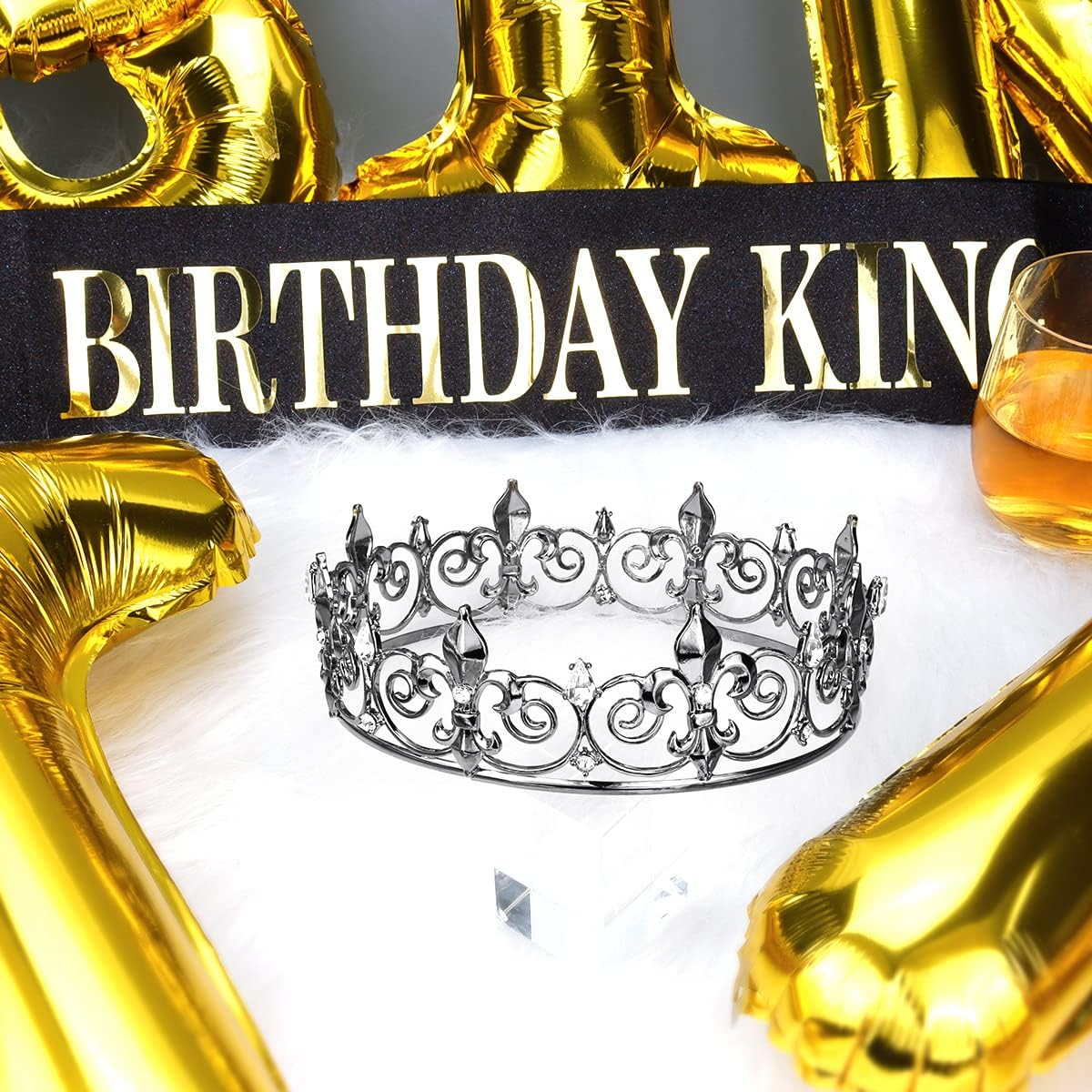Hapdoo Happy Birthday Decorations for Men, Birthday King Crown and Birthday Sash for Men, Men Birthday Decorations, Birthday Crown for Men Black and Gold image number 5