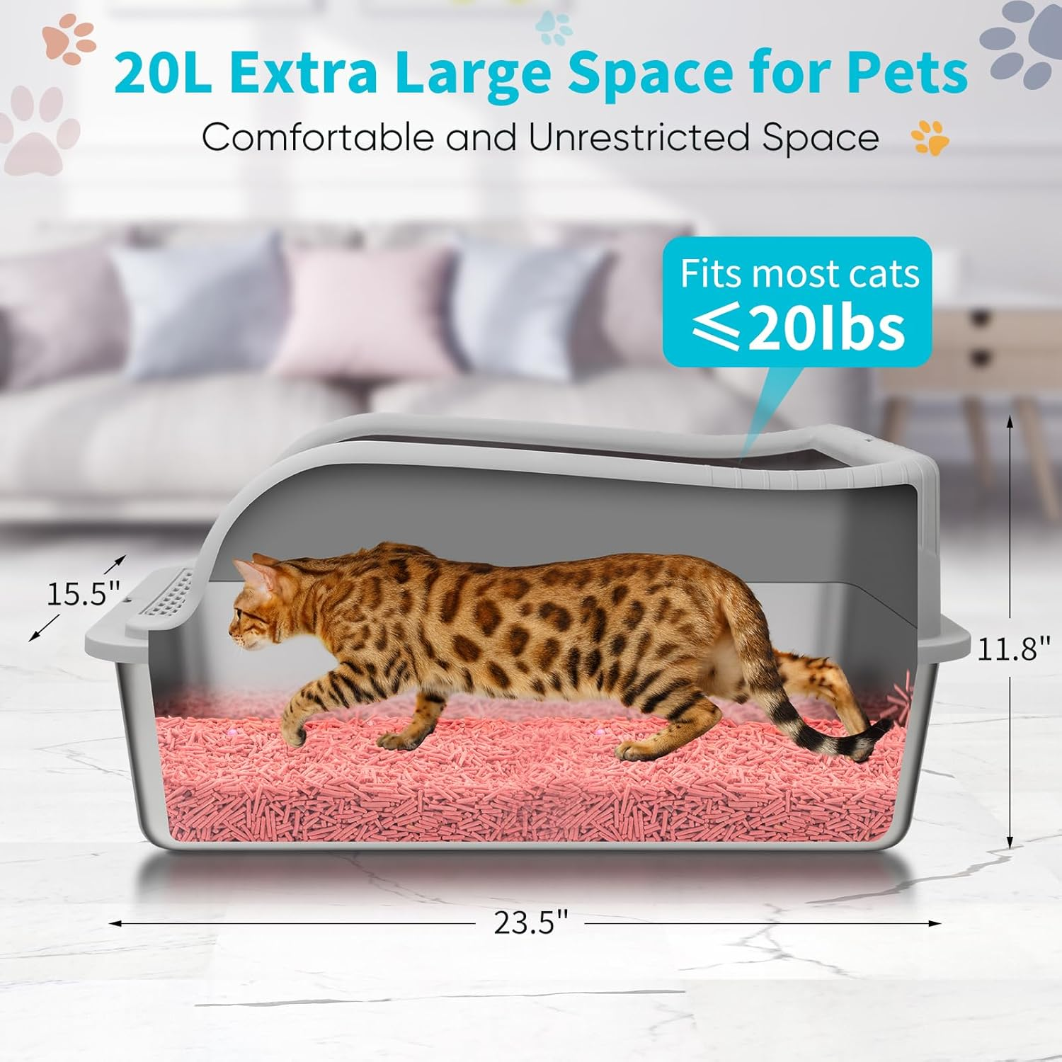 Gazingme Stainless Steel Cat Litter Box with Lid, 23.5" L X 15.5" W X11.8 H for Big Cats, Easy-To-Clean and Non-Sticky Extra Large Cat Little Tray, High Sides Enclosed Design for Anti-Urine Leakage image number 1
