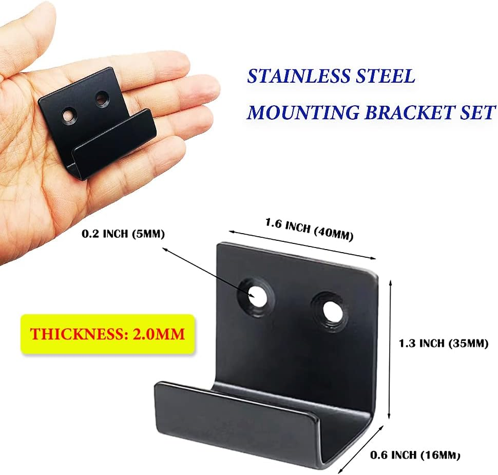 U Stainless Steel Mounting Bracket 40X35Mm Tile Hanger Wall Hook Heavy Duty Billboard Holder 2.0Mm Thickness with Screws - Silver/Black, 4 Pack image number 4