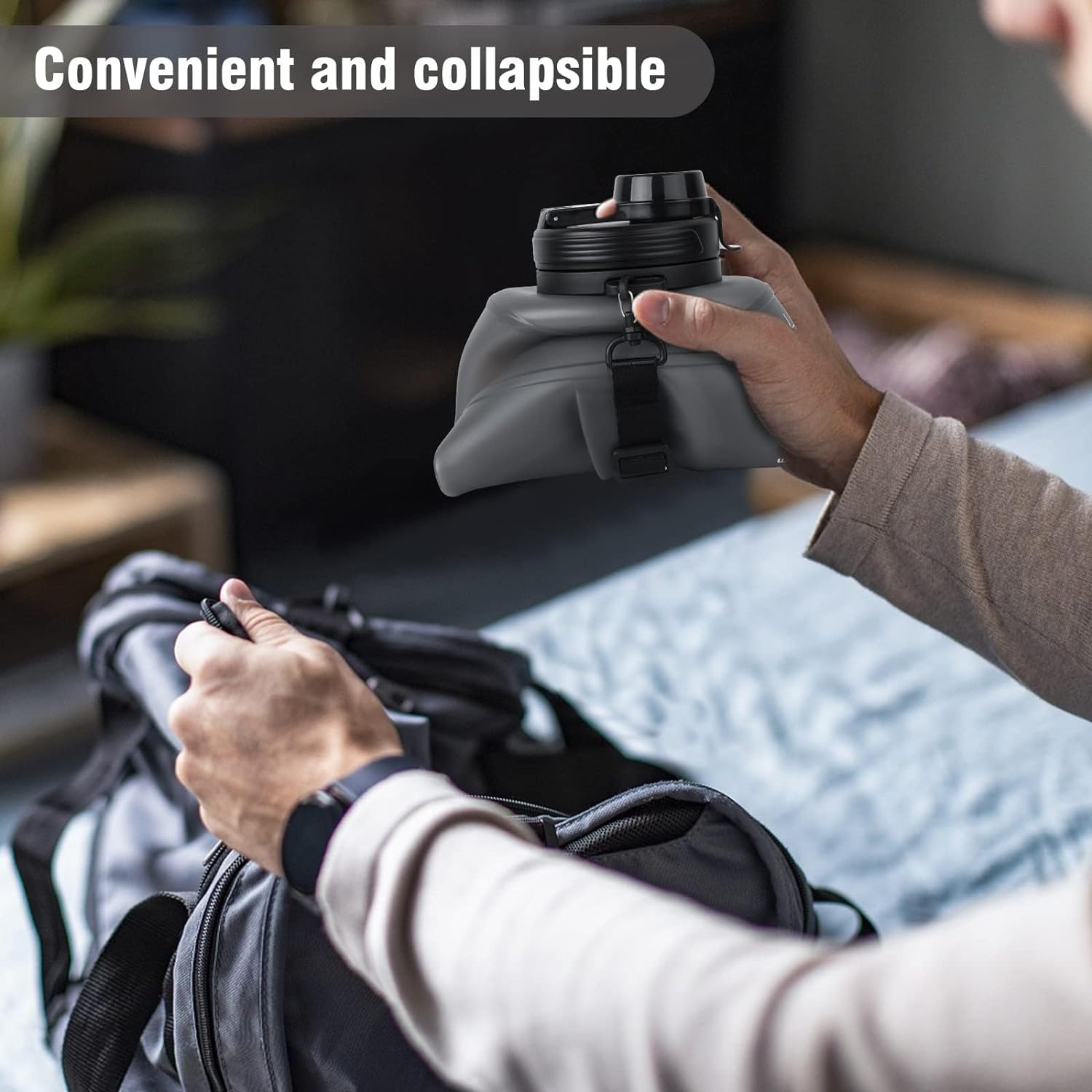 Collapsible Water Bottles, 2L Reusable Collapsible Water Bottle for Travel Leakproof, BPA Free Foldable Silicone Water Bottles with Straw for Traveling Sport Gym Camping Hiking (Black) image number 3