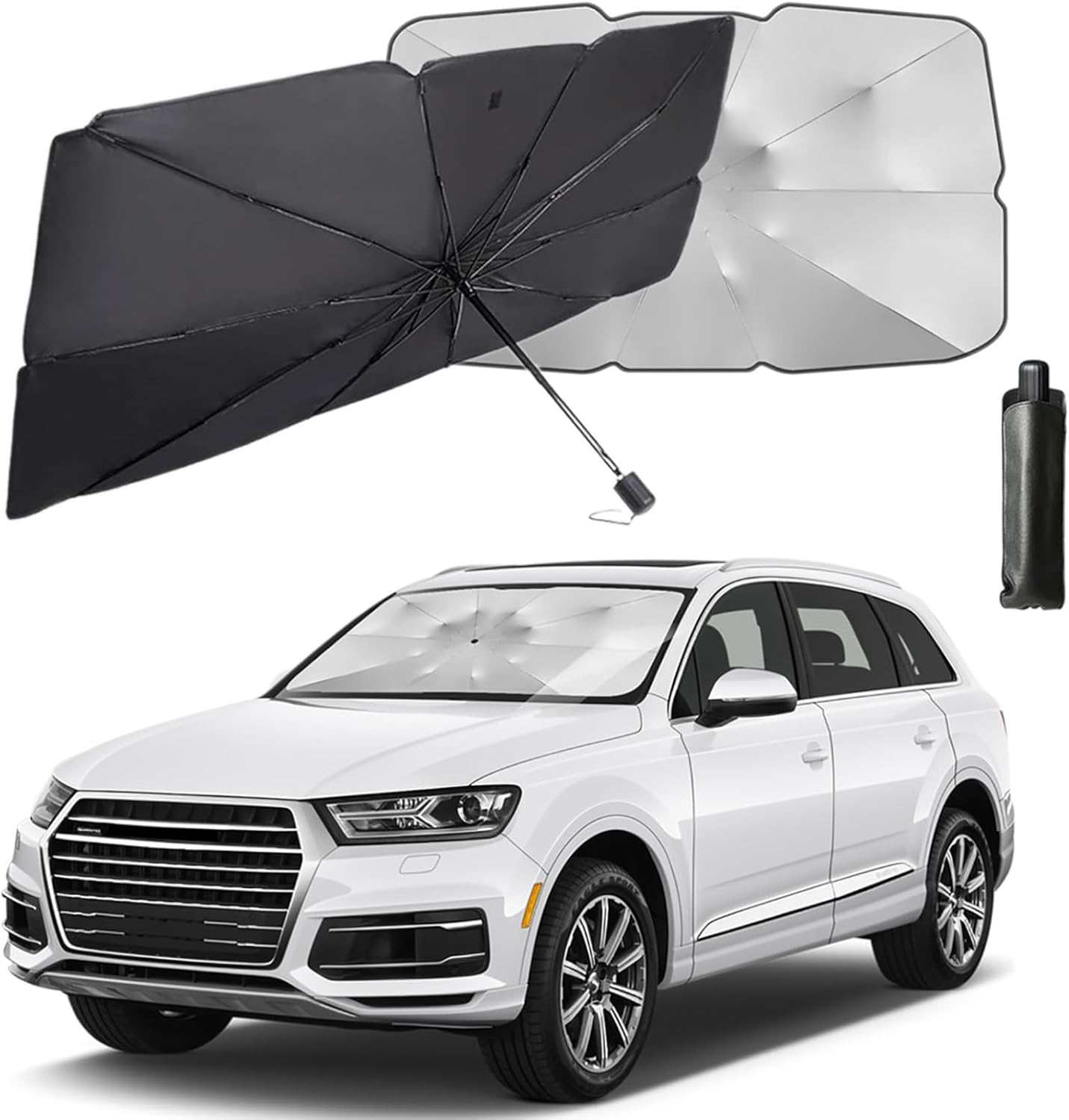 Foldable Car Windshield Sun Shade - Reflective Umbrella Sunshade Cover, UV and Heat Blocker, Universal Fit for All Car Front Windows