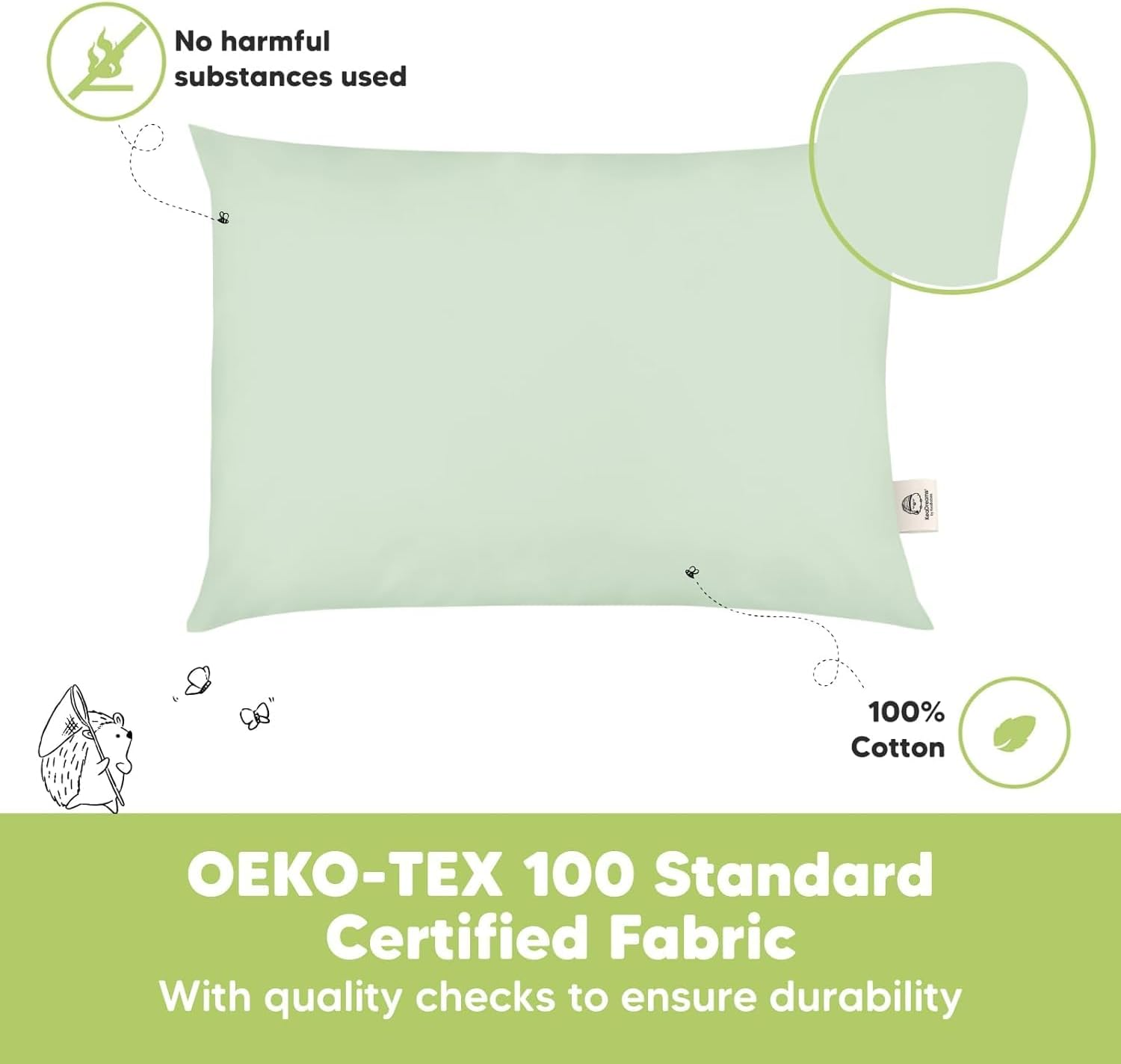 2-Pack Toddler Pillow - Soft Organic Cotton Toddler Pillows for Sleeping - Small Pillow for Kids - Kids Pillows for Sleeping - Kids Pillow for Travel, School, Nap, Age 2 to 5 (Sage) image number 5