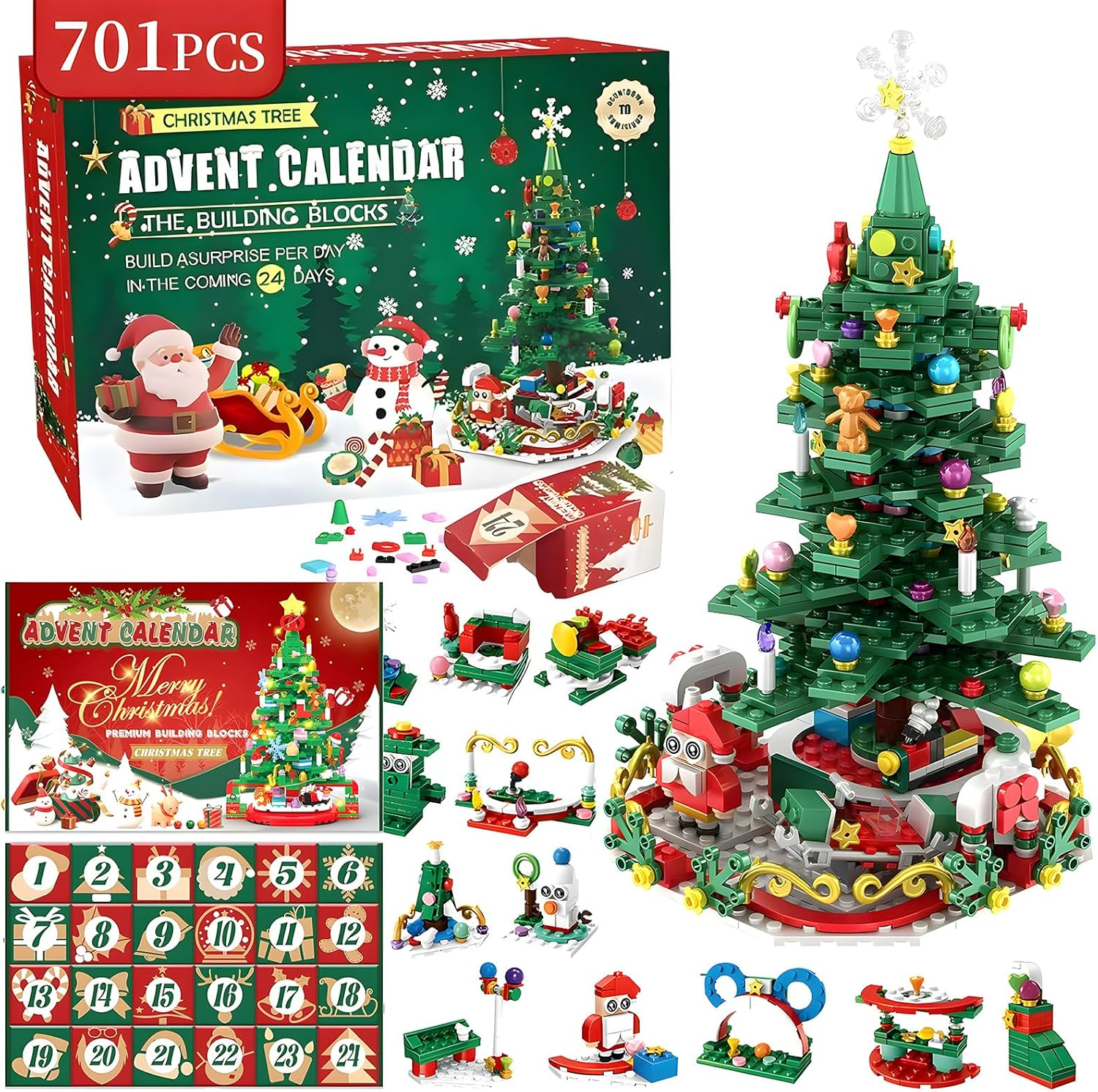 Advent Calendar 2025 Christmas Tree Building Toy Set, 700 Pieces Christmas Countdown Calendar, 24 Days Building Block Surprise Boxes Creative Gifts for Kids Adults Teens Girls Ages 6+ image number 5