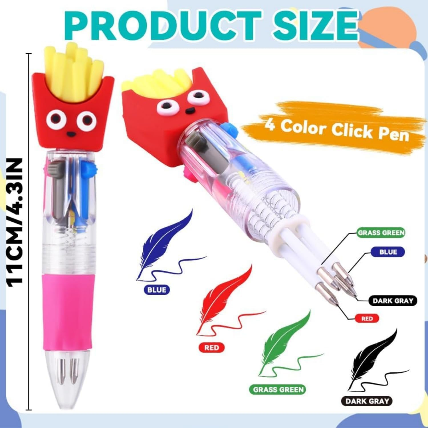 MEZOKUCEL12 PCS Multi-Colored Cute 4-In-1 Retractable Ballpoint Pens for Kids, Students, Teachers &ndash; Fun Mini Cartoon Pens for Classroom, School, Home, Birthday Party Favors & Gifts (12) image number 5