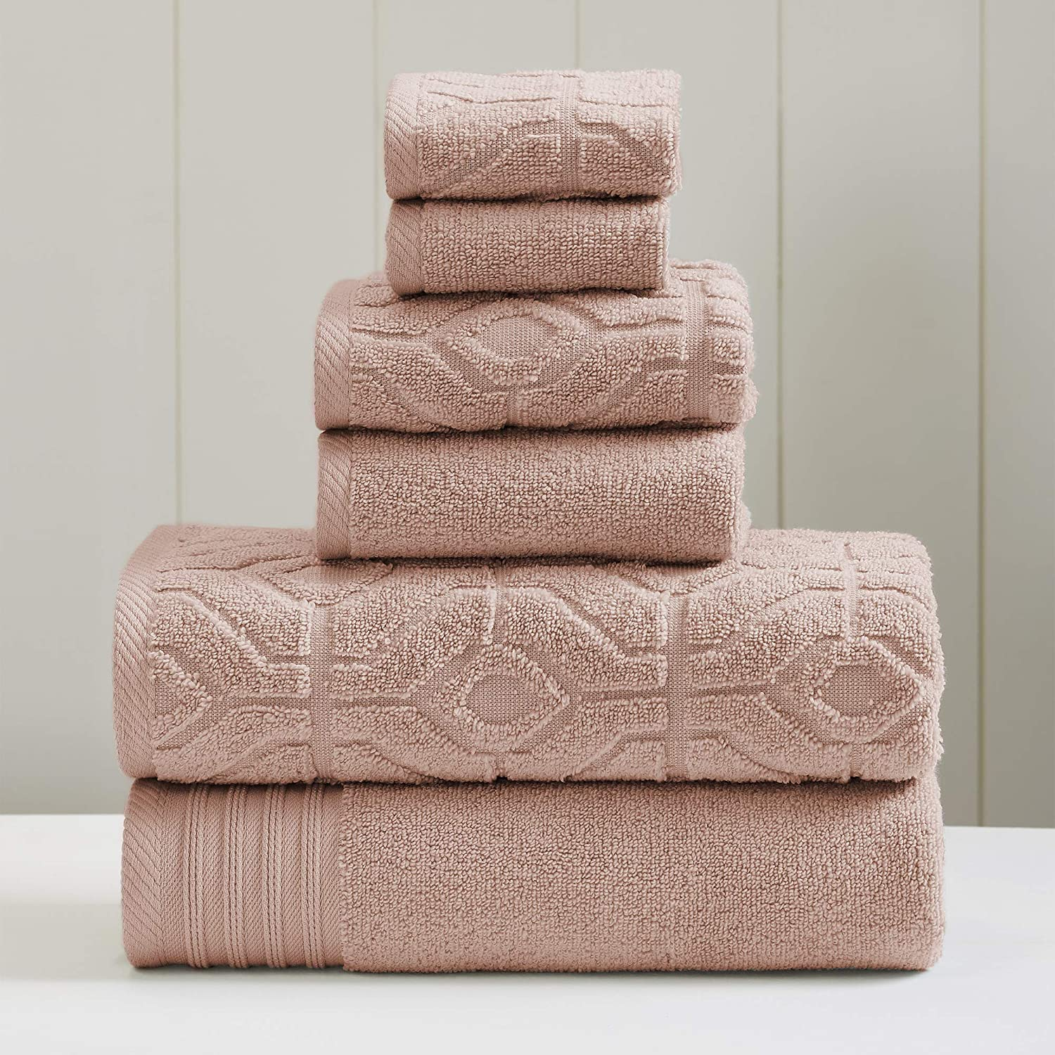 Amrapur Overseas 6-Piece Yarn Dyed Diamond Gate Jacquard Towel Set Taupe