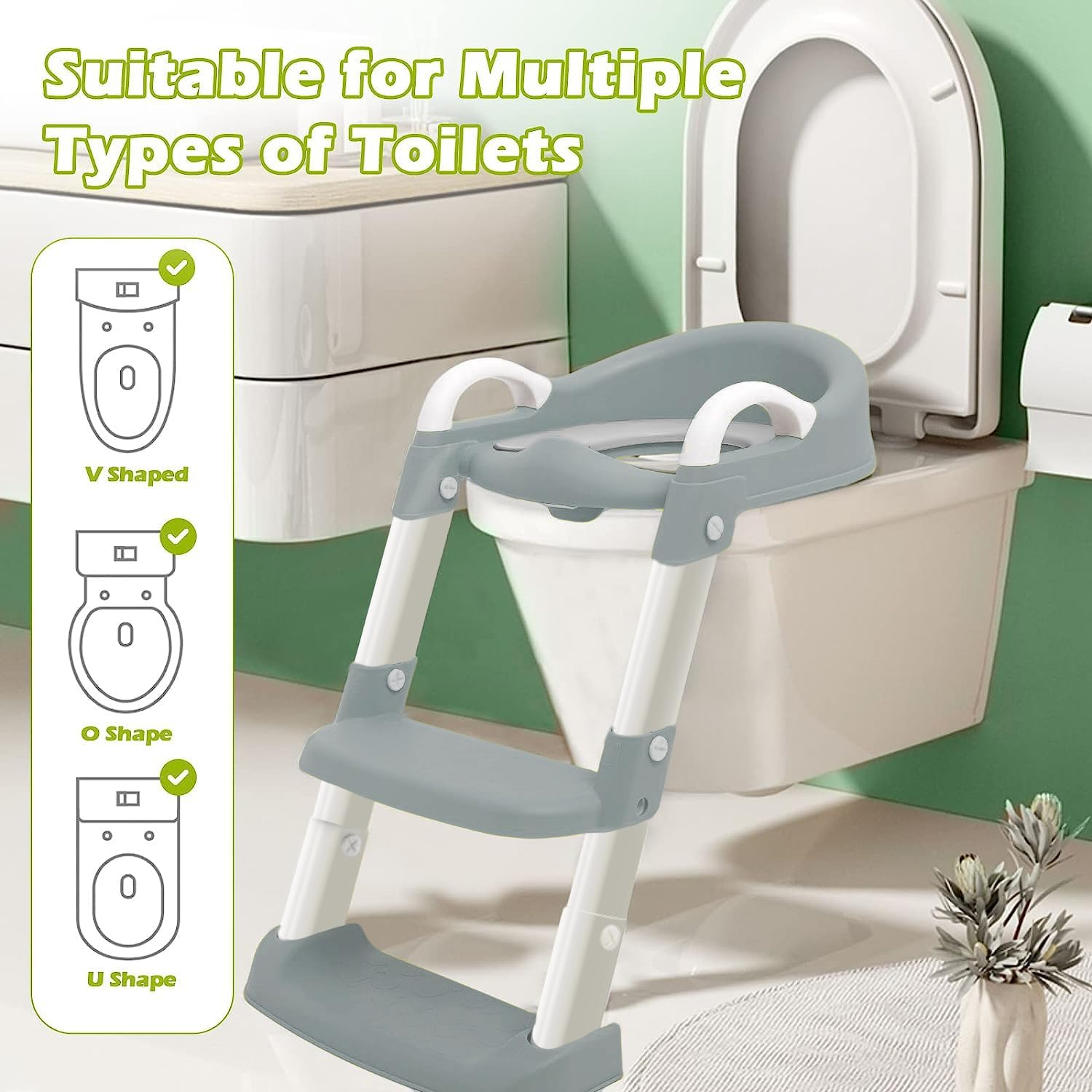Potty Training Seat with Step Stool Ladder,Potty Training Toilet for Kids Boys Girls, Toddlers-Comfortable Safe Potty Seat with Anti-Slip Pads (Grey New) image number 4