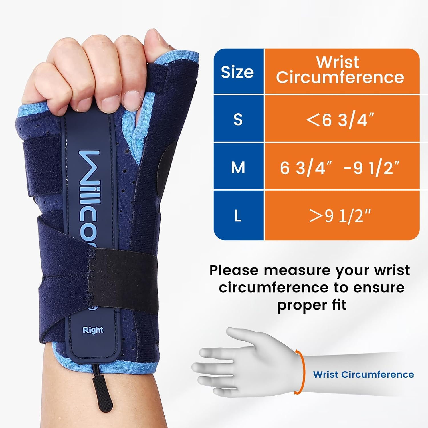 Willcom Night Wrist Brace and Thumb Spica Splint Stabilizer-Breathable Lightweight-Support for De Quervains Tenosynovitis, Arthritis(Right Hand-M,6.75-9.5 Inch) - Left Hand image number 5