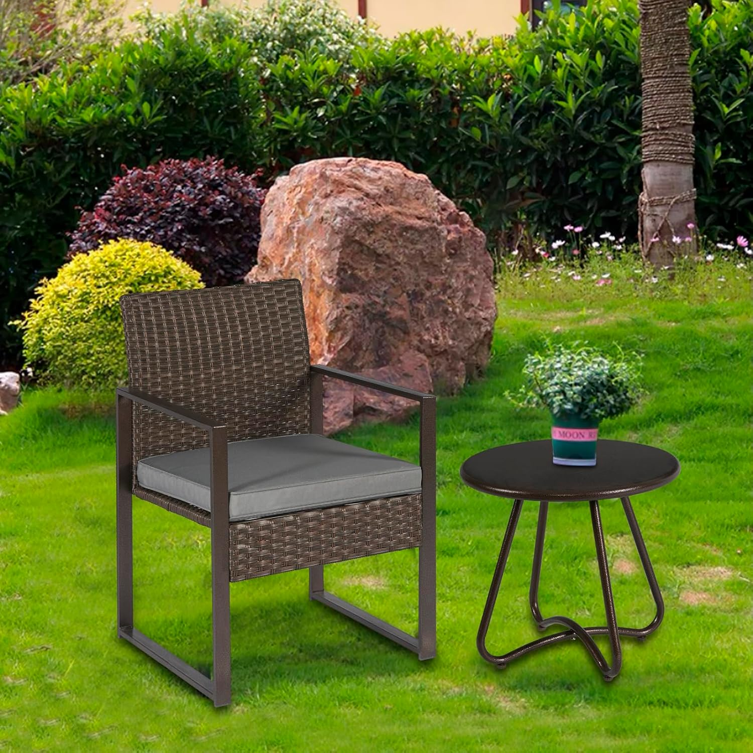 YIYAN Patio Small Side Table Waterproof round Metal Steel Weather Resistant Portable Outdoor and Indoor End Table for Garden Balcony Yard(Brown) image number 5