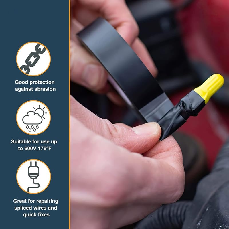 6 Pcs Black Electrical Tape Duct Tape Insulation Tape Perfect for Electric Wiring Projects,16Mm*15M image number 2
