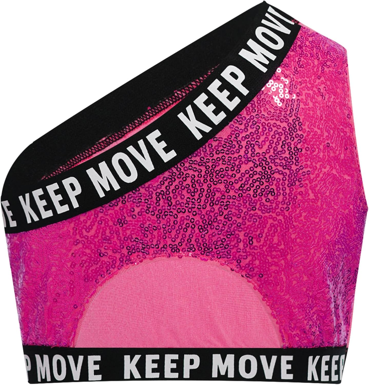 Raenseen Kids Girls Jazz Hip Hop Dance Costume Shiny Sequins Crop Tank Top Fashion One-Shoulder Streetwear