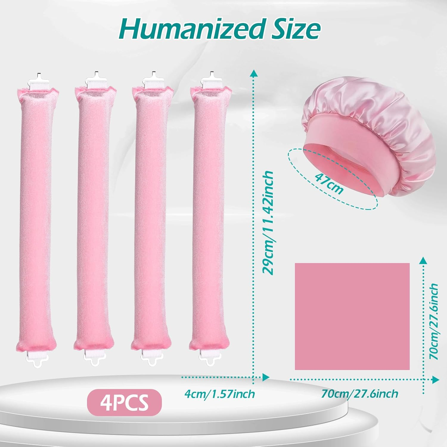 6PCS Heatless Hair Curlers, Geeric Satin Heatless Curling Hair Scarf+Shower Cap Set, High Resilience Sponge Soft Easy DIY Hairstyles Comfortable Hair Rollers for Overnight Curls Long/Short Hair Pink image number 6