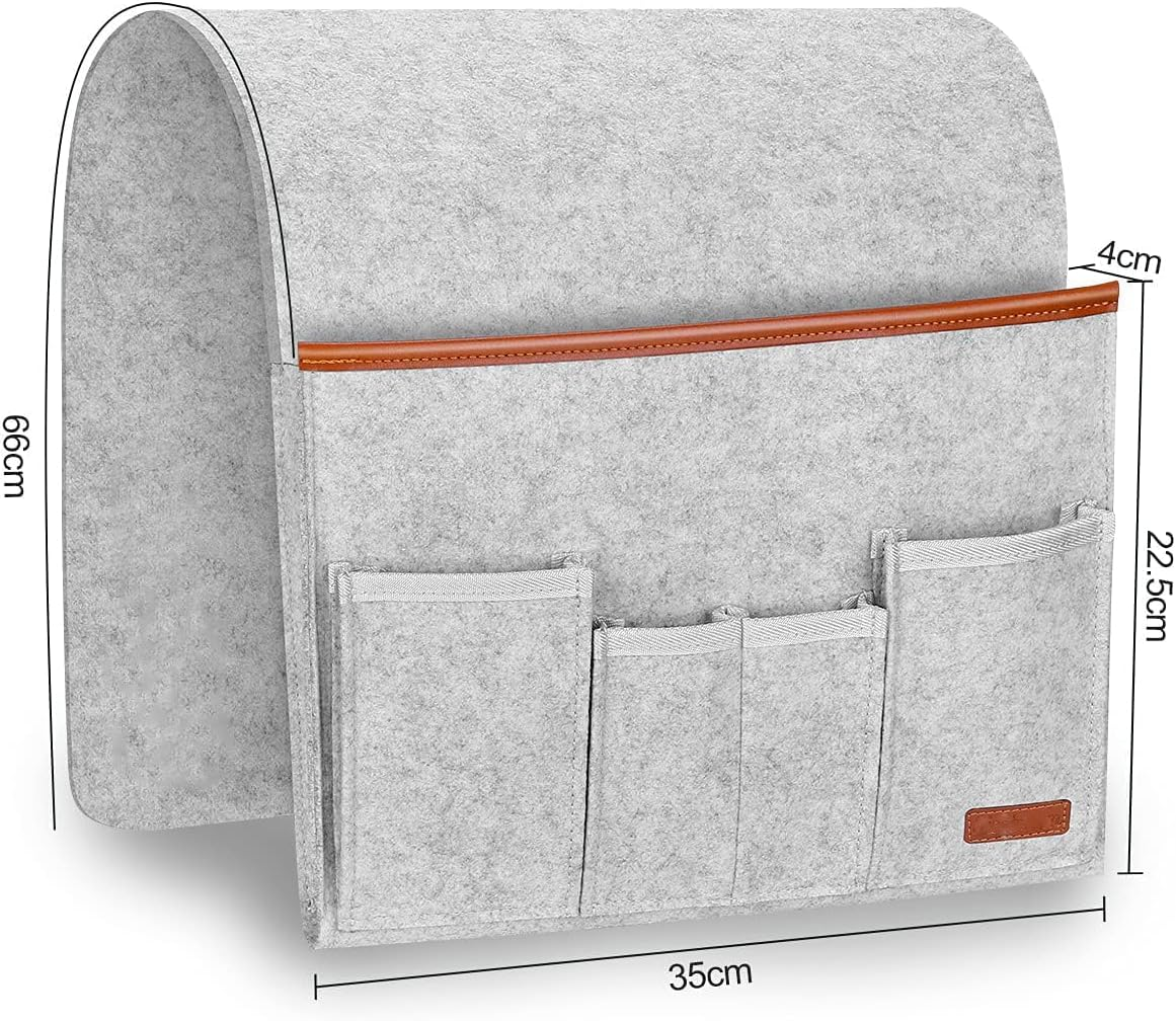 Sofa Armrest Organizer, Hanging Sofa Caddy Storage Bag with Long Flap and Hook, Sofa Remote Control Holder Bag with 5 Pockets for Magazine, Glasses, Tablet, Phone, Ipad, Non-Slip (Grey) image number 6