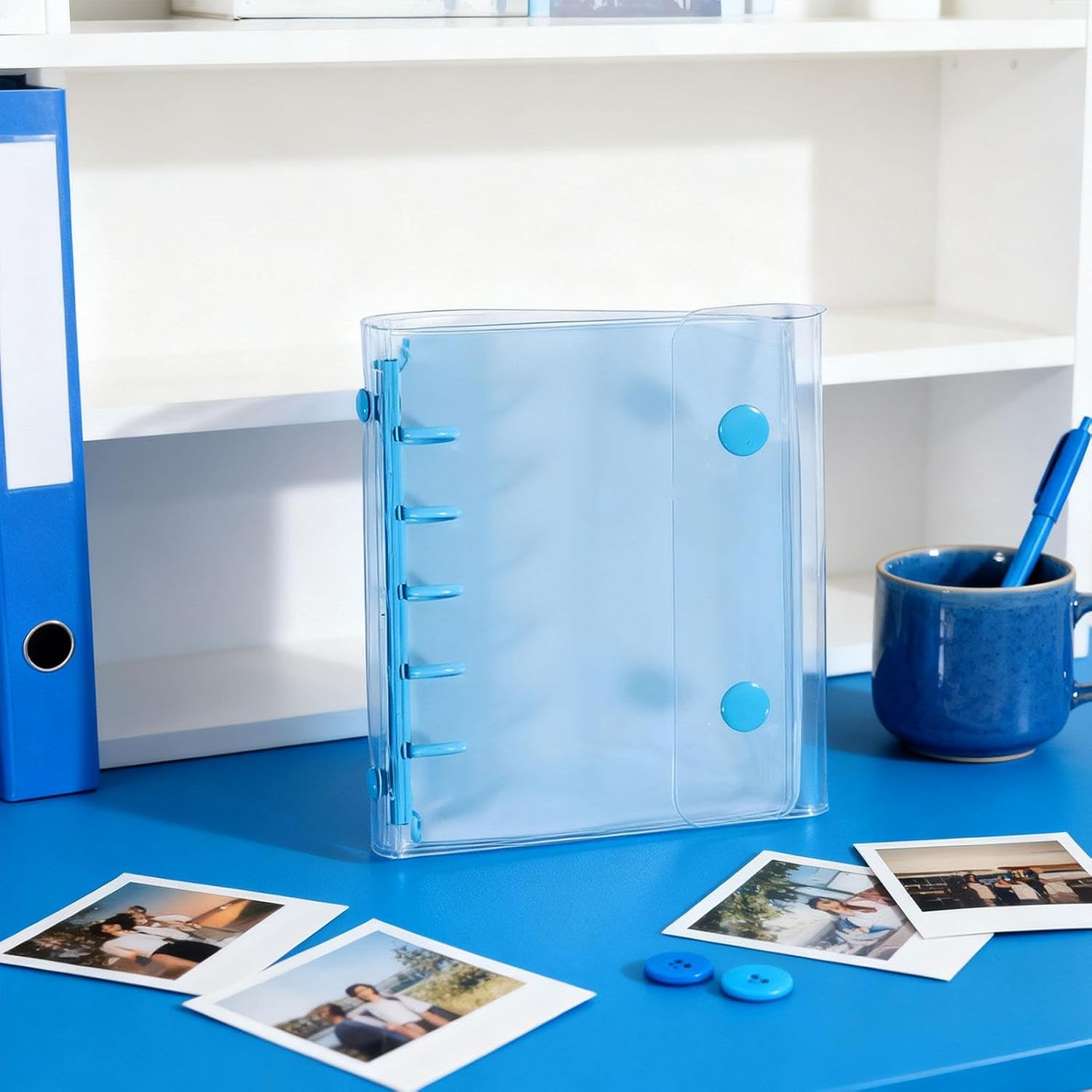 Binder Covers Notebook Transparent 5 Holes Closure Loose Leaf Folder with Binder Inner Paper for Valentines Graduation Travel, Blue - Blue image number 2