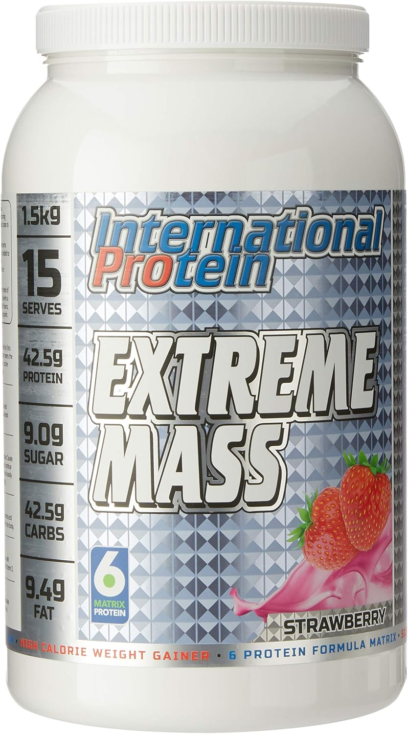 International Protein Extreme Mass Strawberry Flavour Weight Gainer Protein Powder 1.5 Kg image number 3