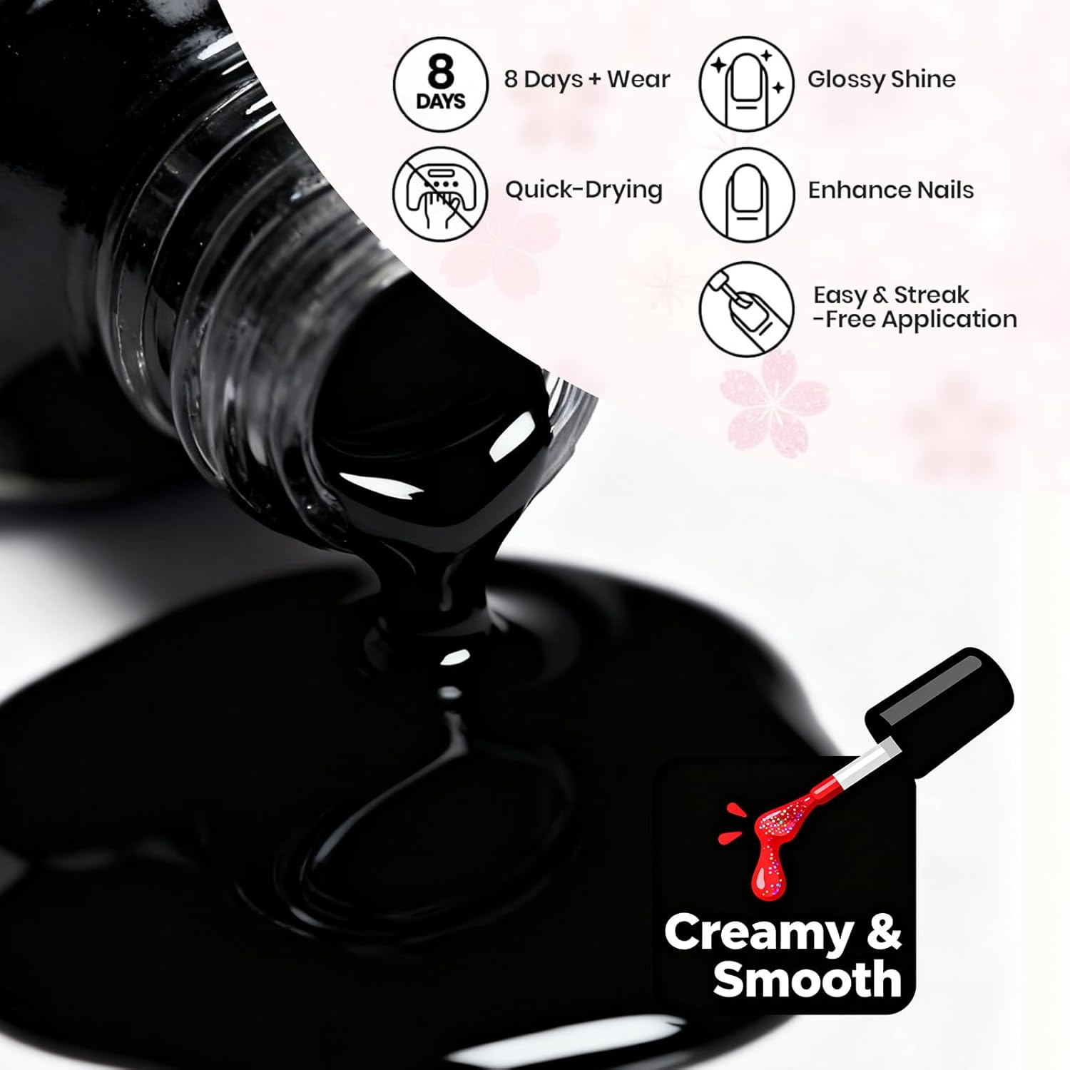 Black Nail Polish, 12 Ml Natural Glitter Babypink Quick-Dry Nail Polish, Quick Drying & Long-Lasting Plain Colour Coat, Regular Nail Polish for Women Girls DIY Nail Art (Black) image number 3