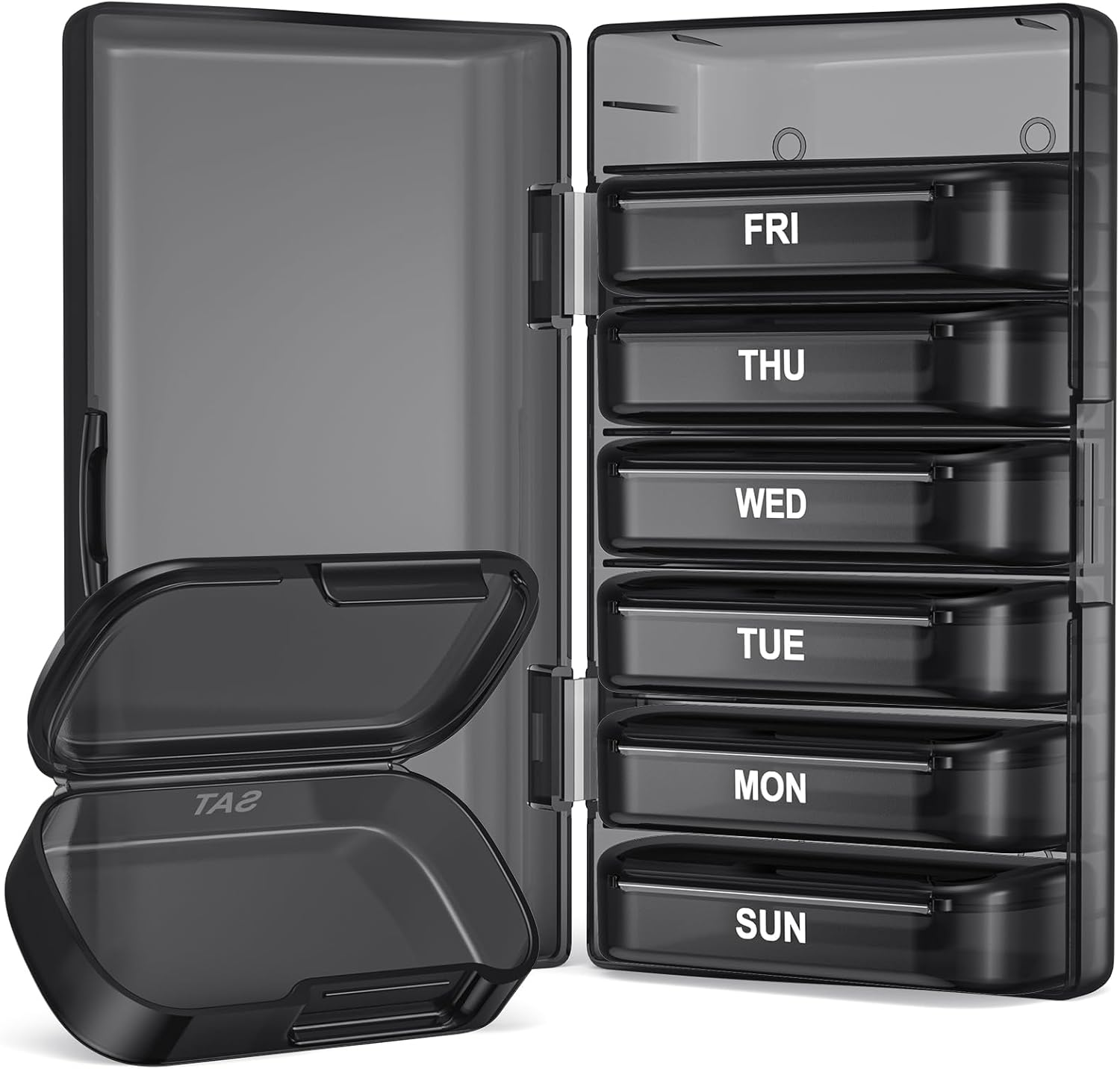PULIV Pill Organizer with Large Capacity, Dual Protection Pill Box 7 Day, Arthritis Friendly Pill Case Easy to Open, Weekly Medicine Organizer for Vitamins, Medications, Fish Oils, Supplements (Black) image number 3