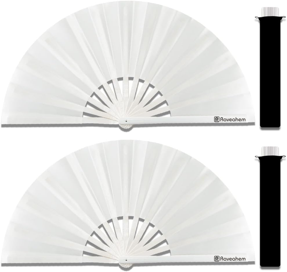 Raveahem 2 Pack Large Folding Hand Fans, Bamboo Handheld Rave Fan Wedding Fan Bamboo Frame Thickened Smooth Fabric for Cooling Decoration Women Men Gril Boy Gift, 13.8" Red