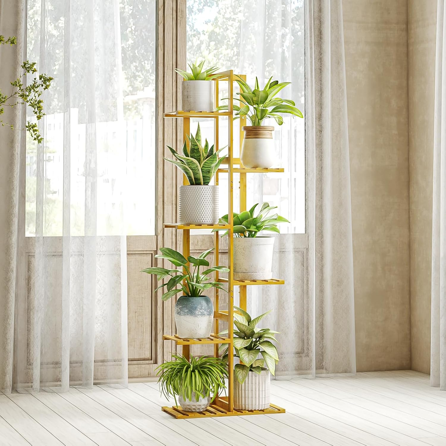 Bamworld Tall Plant Stand Indoor, 6 Tier Bamboo Plant Shelf for Multiple Plants, Tiered Corner Flower Stand for Window Garden Balcony Home Decor Living Room Bedroom image number 3